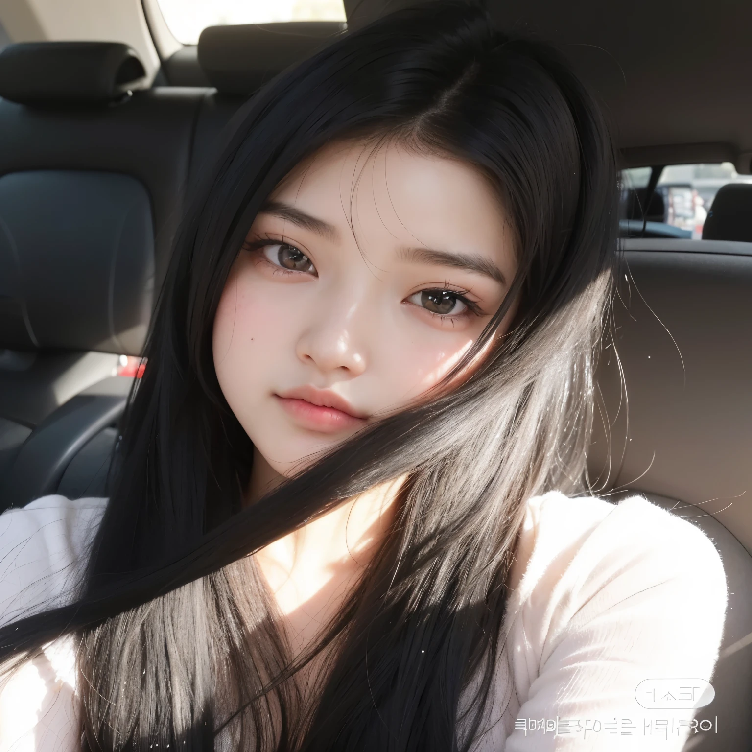a close up of a woman with long black hair sitting in a car, korean girl, girl cute-fine-face, wan adorable korean face, young cute wan asian face, ulzzang, young adorable korean face, cute natural anime face, beautiful south korean woman, beautiful asian girl, asian girl with long hair, lovely delicate face