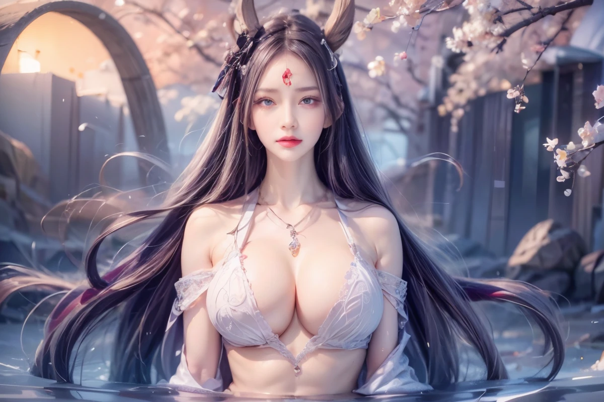 realistic, 1 women, best quality, 12k, HD, long hair, big round breasts, cleavage, ponytail, necklace, jewelry, shorts, short jacket, slim hips, hair tie, yellow eyes, black hair, super detailed, Eye details, hair details, person details, mouth details, face details, breast details, clothes details, hair details, pants details, hand details, whole body