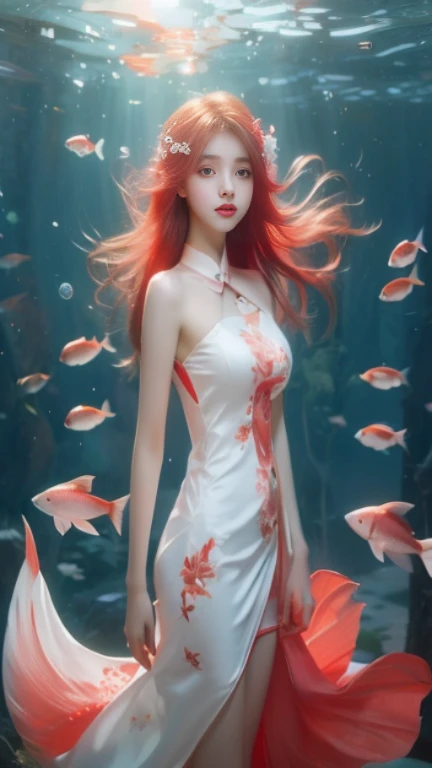 A beautiful girl pisces white and light red picture 32k uhd full body