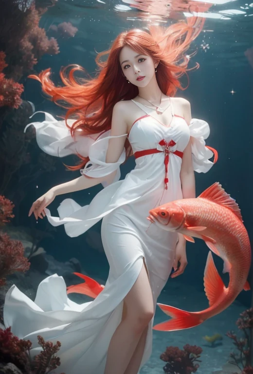 A beautiful girl pisces white and light red picture 32k uhd full body