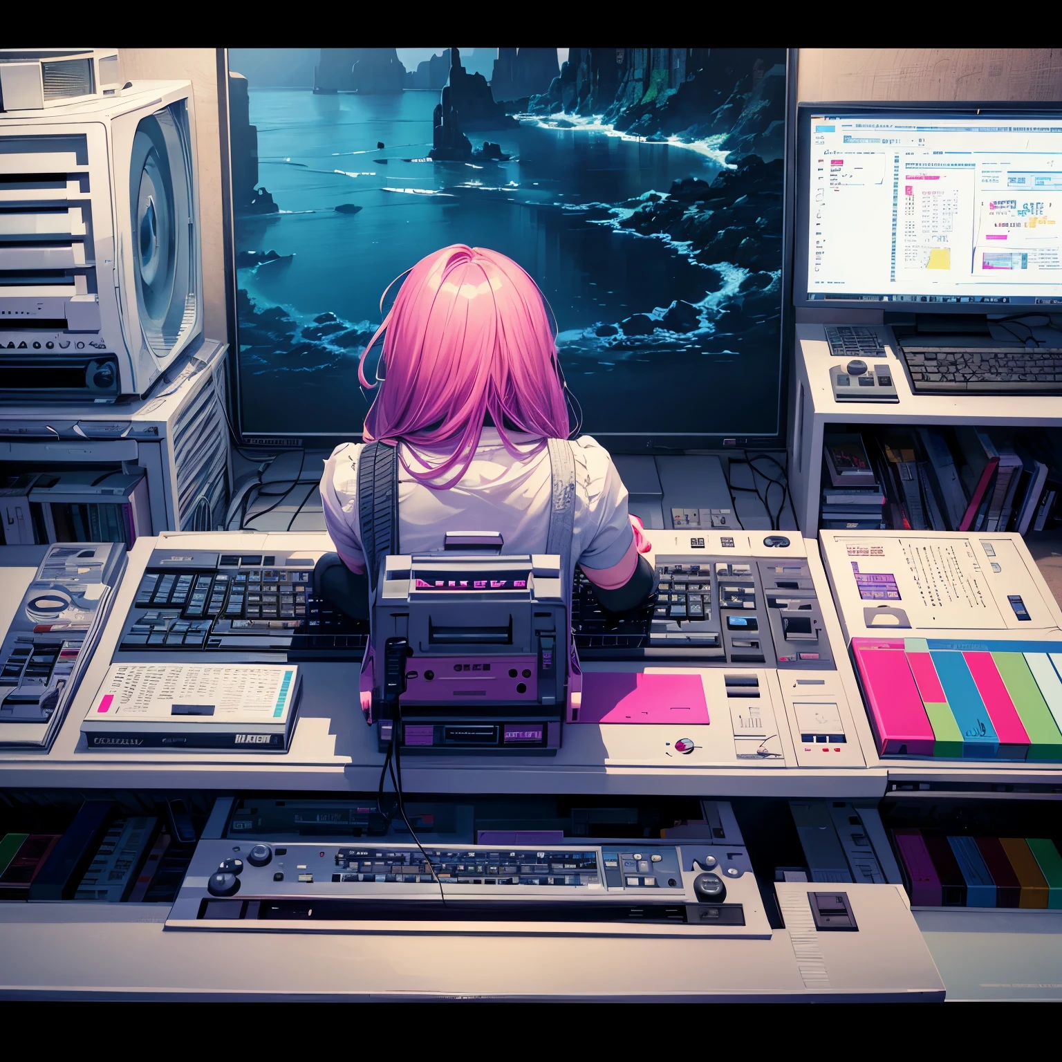 Pixel art, vaporwave aesthetics, artwork, a collection of heritage that was popular in the past but no longer exists, beta video tapes, cassette metal tapes, word processors, personal computers, Famicom, etc. Uneven, uneven, unnatural, past and present
