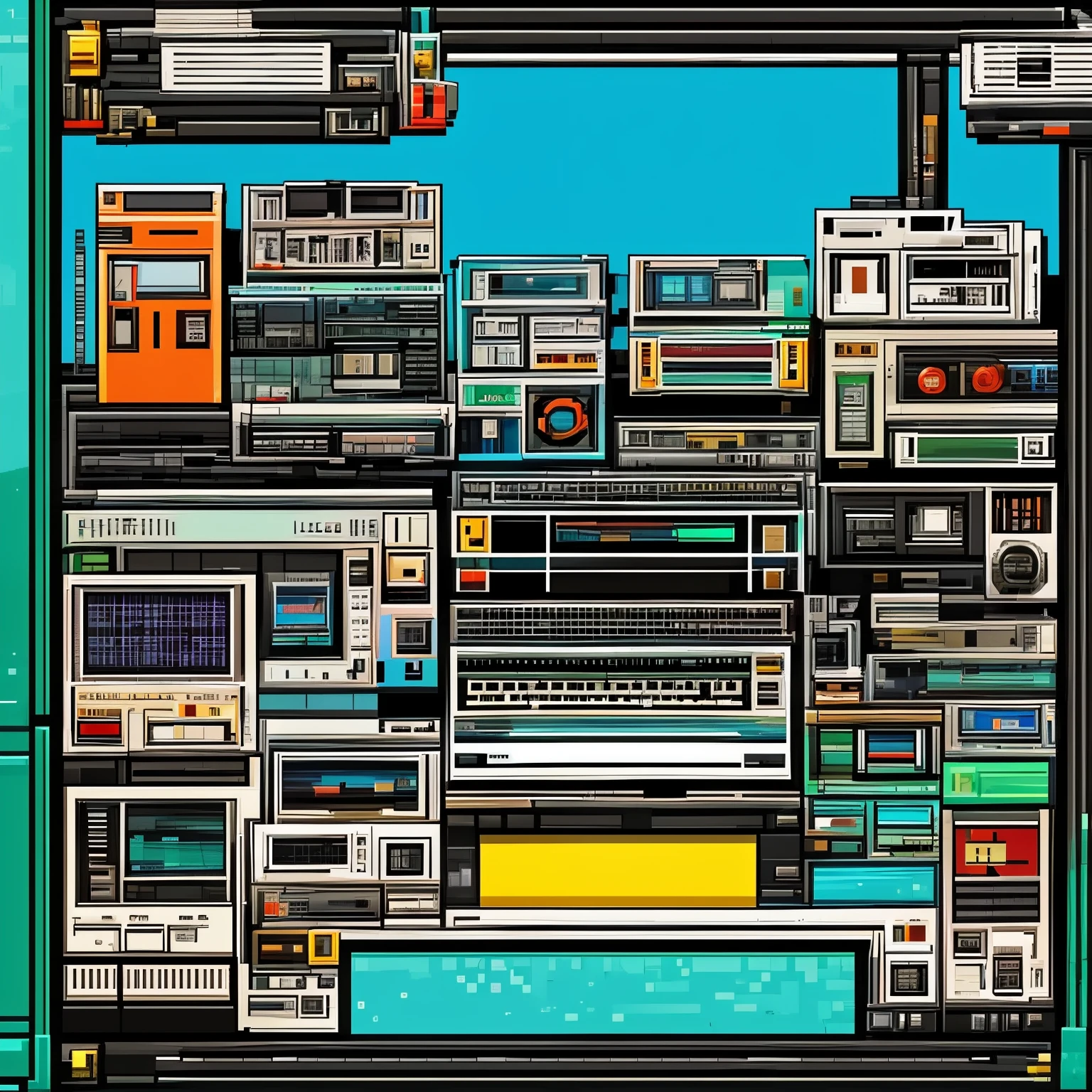 Pixel art, vaporwave aesthetics, artwork, a collection of heritage that was popular in the past but no longer exists, beta video tapes, cassette metal tapes, word processors, personal computers, Famicom, etc. Uneven, uneven, unnatural, past and present