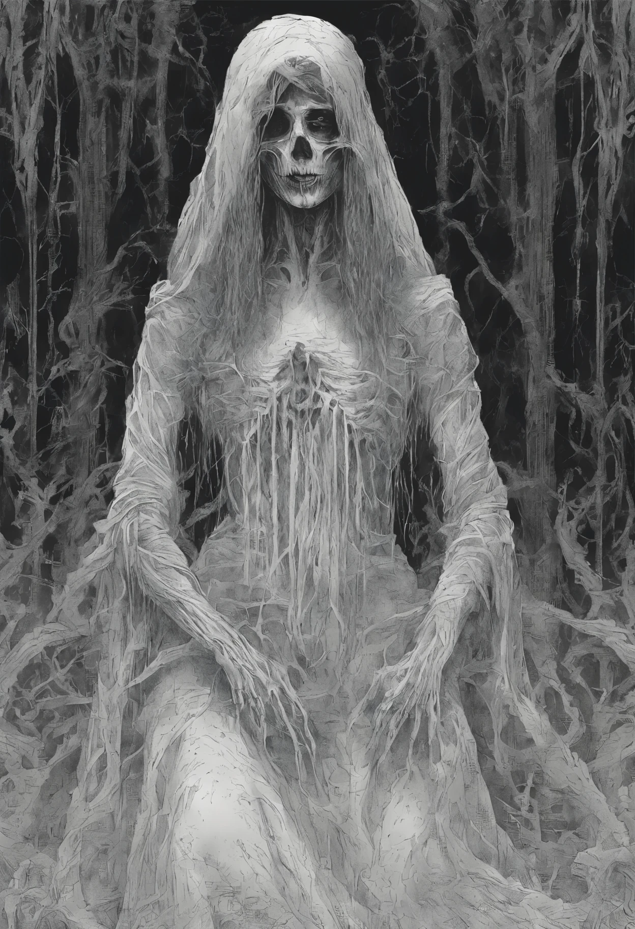femme , triste , robe blanche , sang