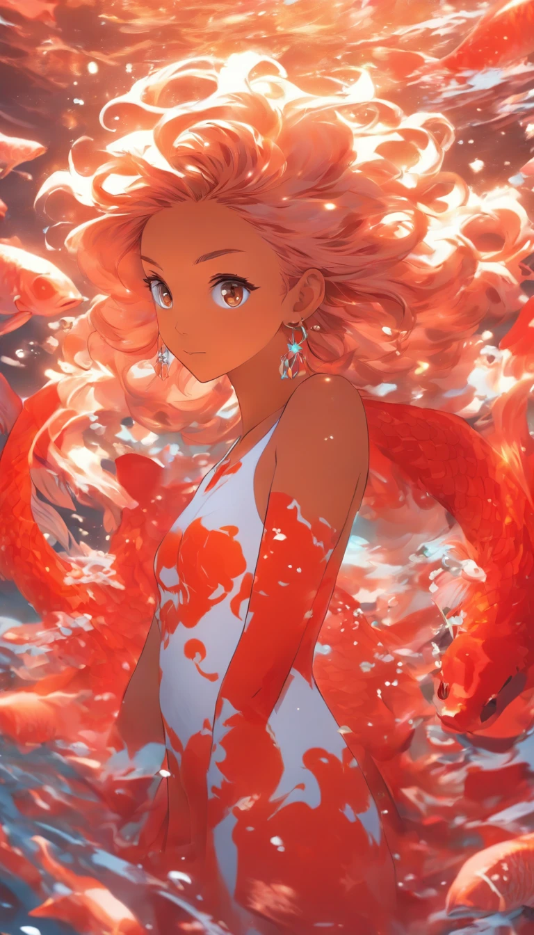A beautiful girl pisces white and light red picture 32k uhd full body