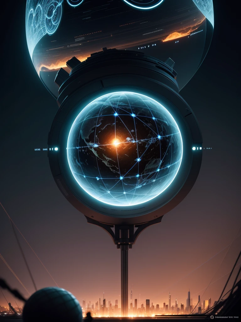 In the near-future, the intricate web of the World Communication Network unfolds before your eyes in a dimly lit room. A hemispherical representation of the global network dominates the scene, its surface illuminated by high image quality, revealing a maze of intricate flow lines representing data transmission pathways. Technology hums softly in the background as you observe the complex network that connects the world. The diagram's fine, light lines pulse with life, reflecting the constant exchange of information between continents and civilizations. By deciphering the network's patterns, one might unravel the mysteries of the interconnected world.