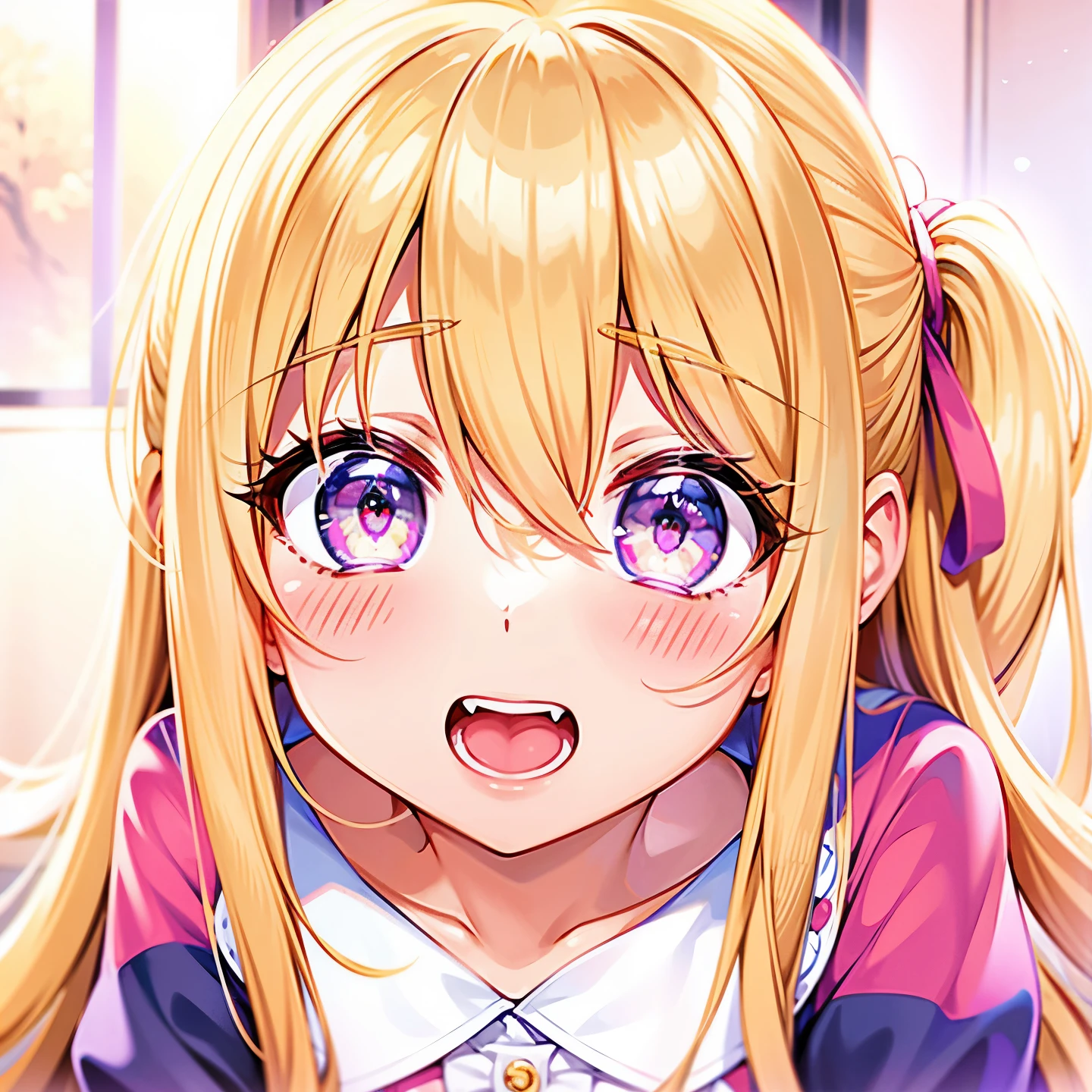 anime girl with long blonde hair and pink eyes staring at the camera, anime best girl, anime visual of a cute girl, anime girl named lucy, extremely cute anime girl face, kinmoza!, anime hi-fructose, yami kawaii, cute anime face, anime moe artstyle, nagatoro, perfect anime face, rei hiroe, in an anime