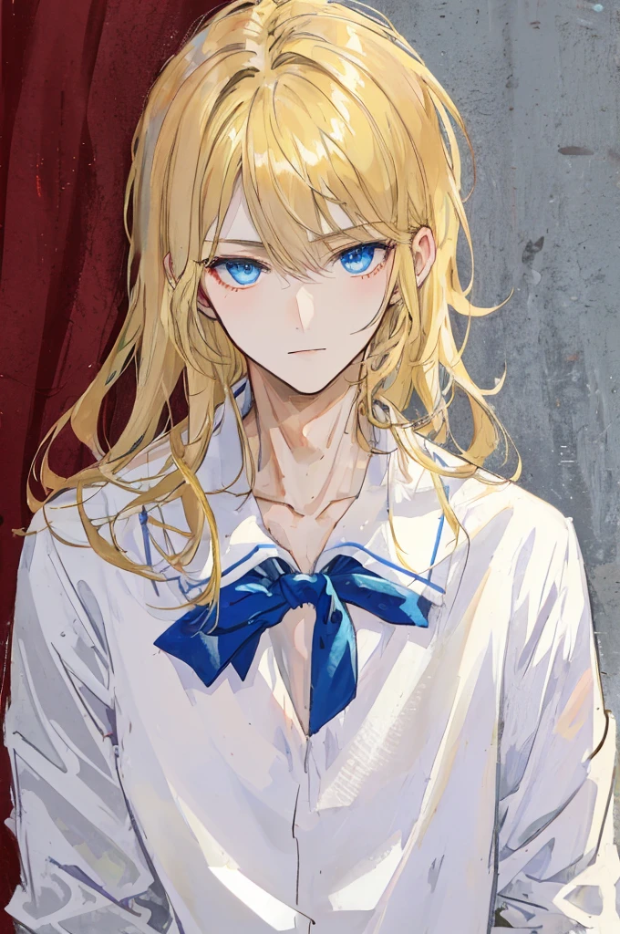a handsome man,adult,blond,blue eyes,clavicle,school uniform,Clever,nsfw,(masterpiece),(highest quality),