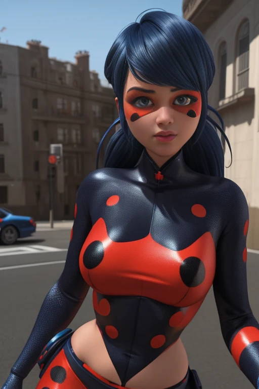 1girl,solo, blue hair, lady bug costume, very coherent artwork, cinematic, hyper realism, vibrant, octane render, unreal engine, 8 k, high contrast, higly detailed black outline,