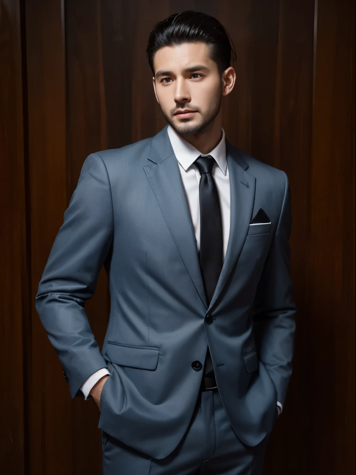 male, 30 years old, slick back, suit, chinese town, half body photo