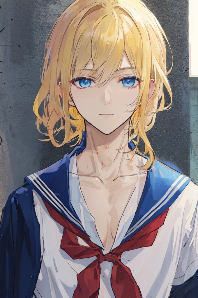 a handsome man,adult,blond,blue eyes,clavicle,school uniform,bust figure,nsfw,(masterpiece),(highest quality),