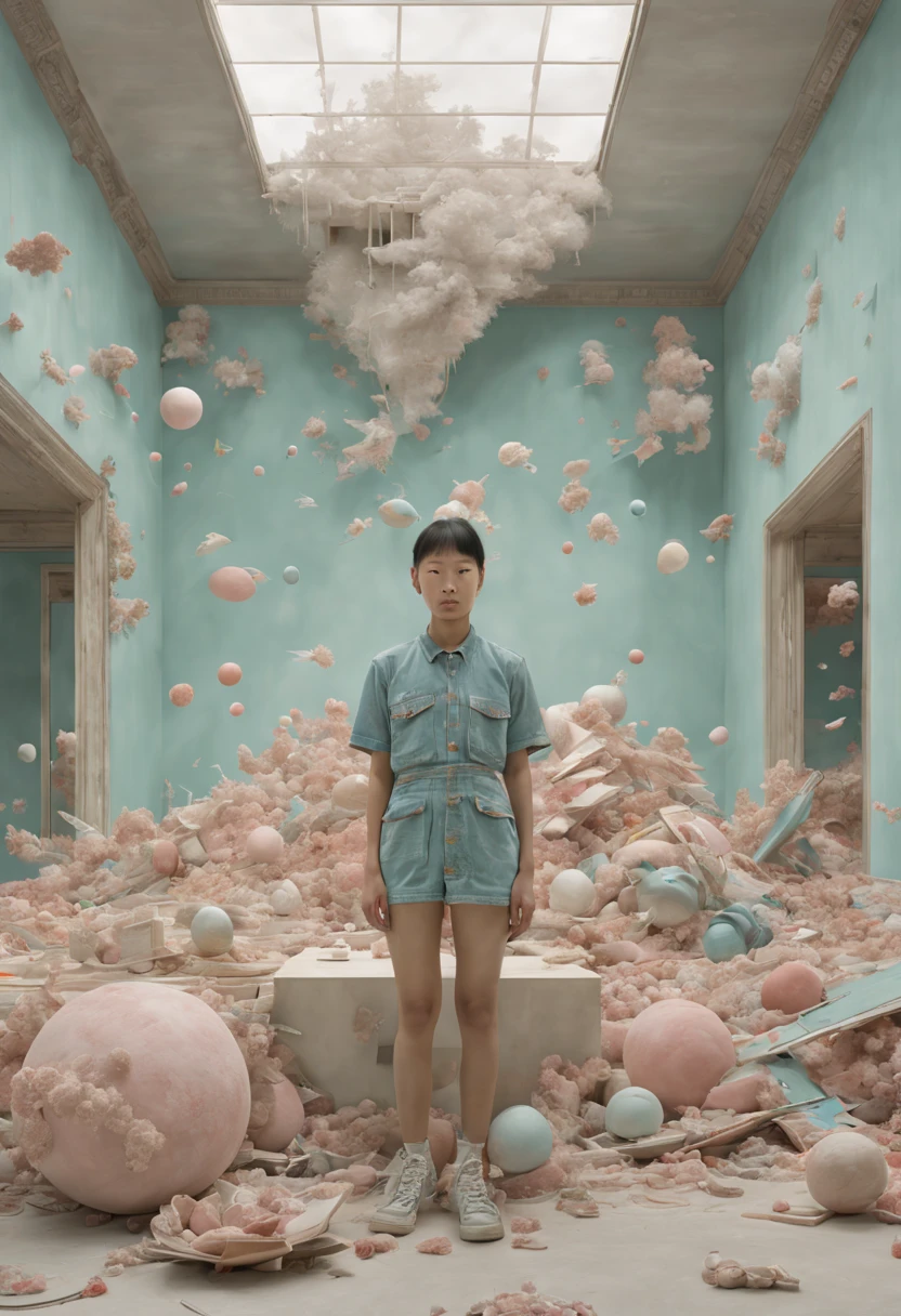 Self-deconstruction, hyperrealistic surrealism, Dream, Award-winning masterpiece,The details are incredible, Zhang kechun, Surreal vaporwave , Threshold space, Very detailed, Extremely detailed sense of the future, Cleveland, Ohio, normal ,edge lighting ,octane rendering, Vivibug 1