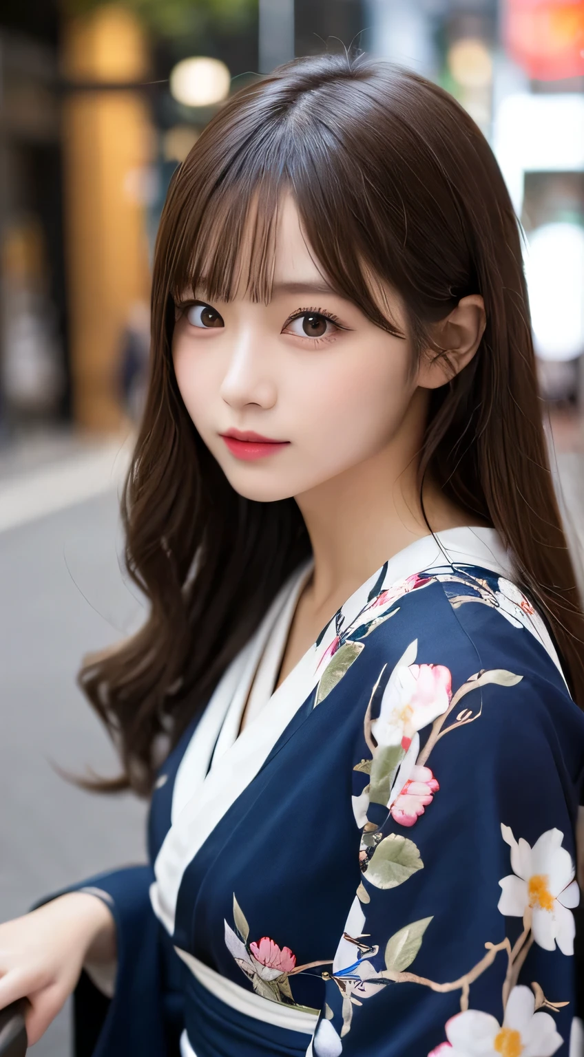table top, highest quality, shape, Super detailed, finely, High resolution, 8k wallpaper, 完璧なダイナミックな構shape, beautiful and detailed eyes, kimono,long hair,small breasts natural color lip, bold sexy pose,Harajuku、20 year old girl、cute、Subject looking at sexy pose on camera