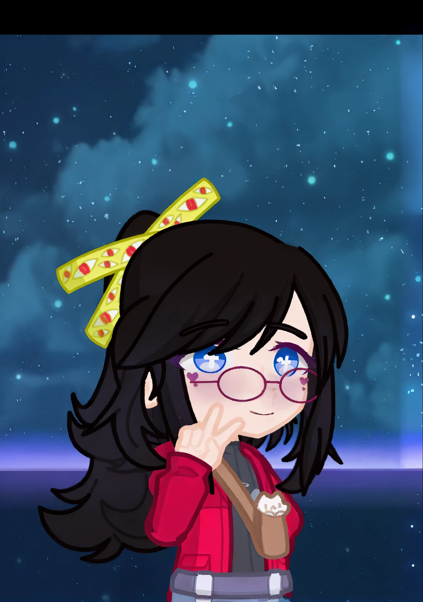  cartoon with glasses and a red jacket holding a knife, estilo de arte anime moe, inspirado em Takehisa Yumeji, em estilo anime, inspirado em Yuki Ogura, [[[[sorrindo maldosamente]]]], sprite visual novel, no estilo anime, advanced digital chibi art, estilo de arte desconhecido, imagem de avatar