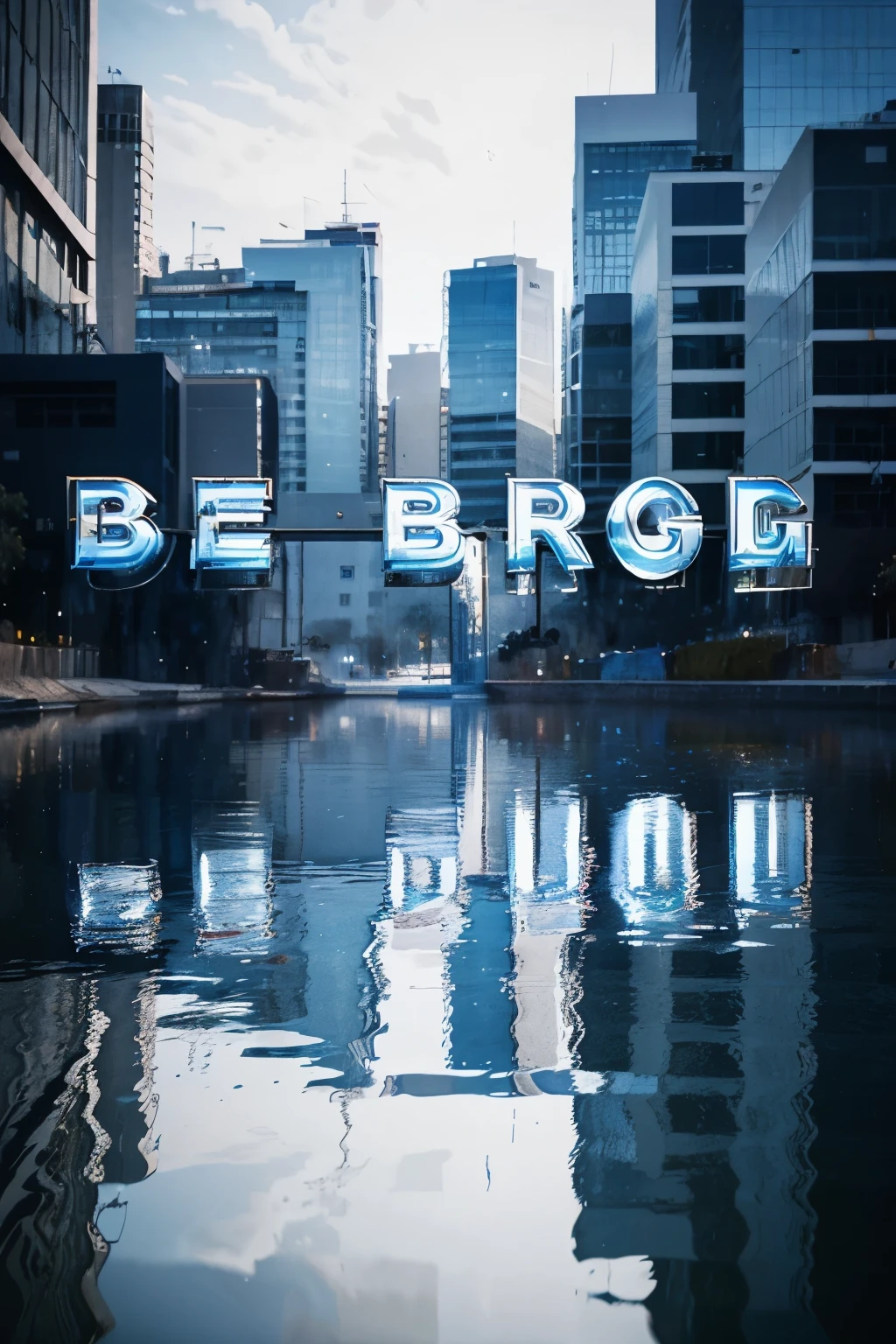 Text "JORNADA BLOG" in silver and blue color , center of the image , big size , chrome plated text, reflections, water splash, liquid mercury, high-quality, painting, 3d render