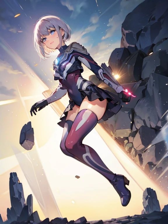 highest quality,sleep on your back in bed,mirror,Crab crotch,show me your boots,Leotard sneak peek,glove,elegant, 1 girl, ultraman bodysuit ,cute, blushed, looking at the viewer, from below, prison,blue eyes, beautiful eyes, beautiful background, particles of light, Light of the sun, dramatic lighting, outside, shiny, realistic, table top, highest quality, Super detailed, get used to it, scenery, beautiful and detailed eyes, thin hair,full body shot,