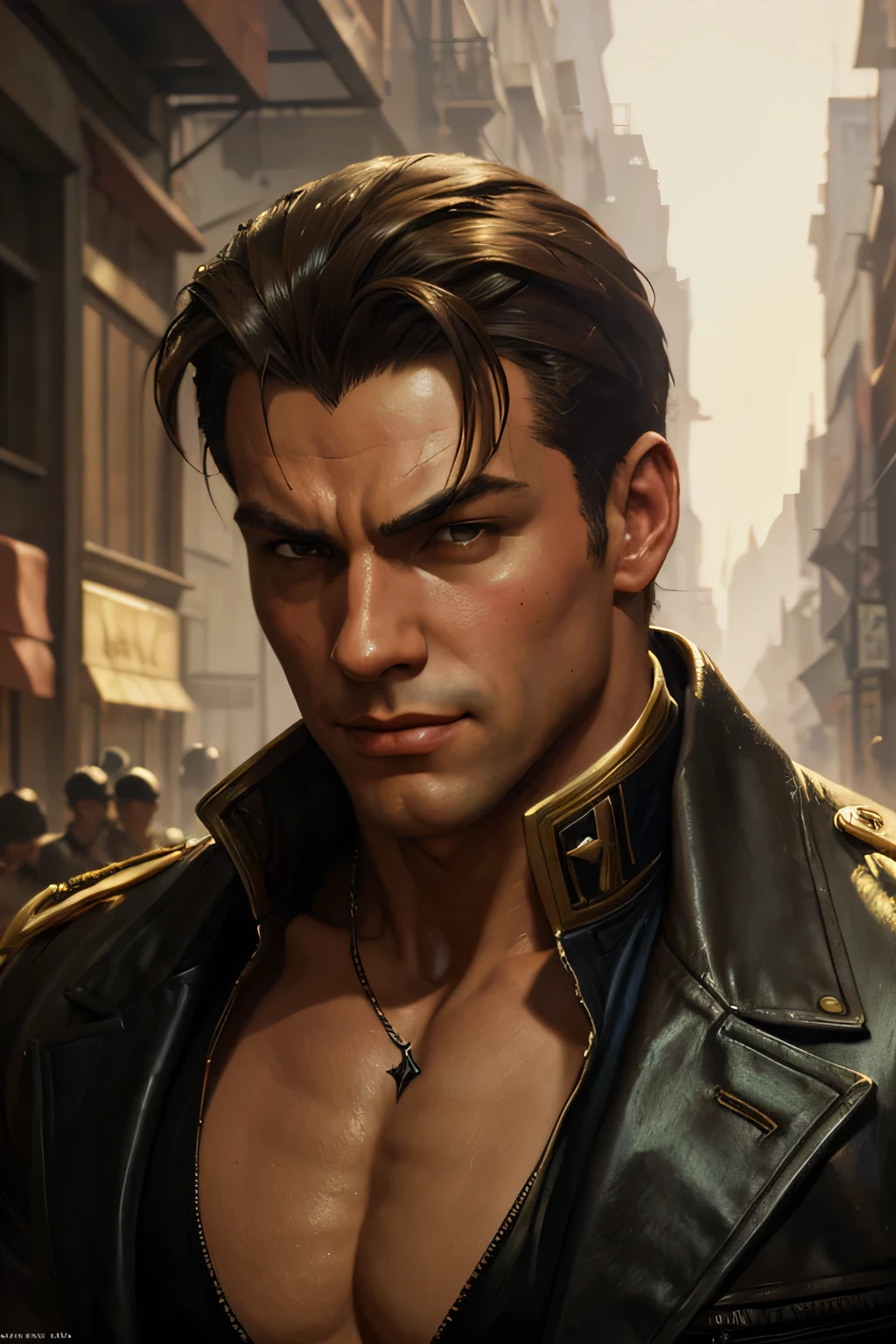 portrait of (sks man) good impression, Street Fighter, attractive woman, Character Design, dynamic lighting, cool and bright colors, Gaston Bussière paintings, Craig Mullins, j. c. Leyendecker, Tom of Finland
