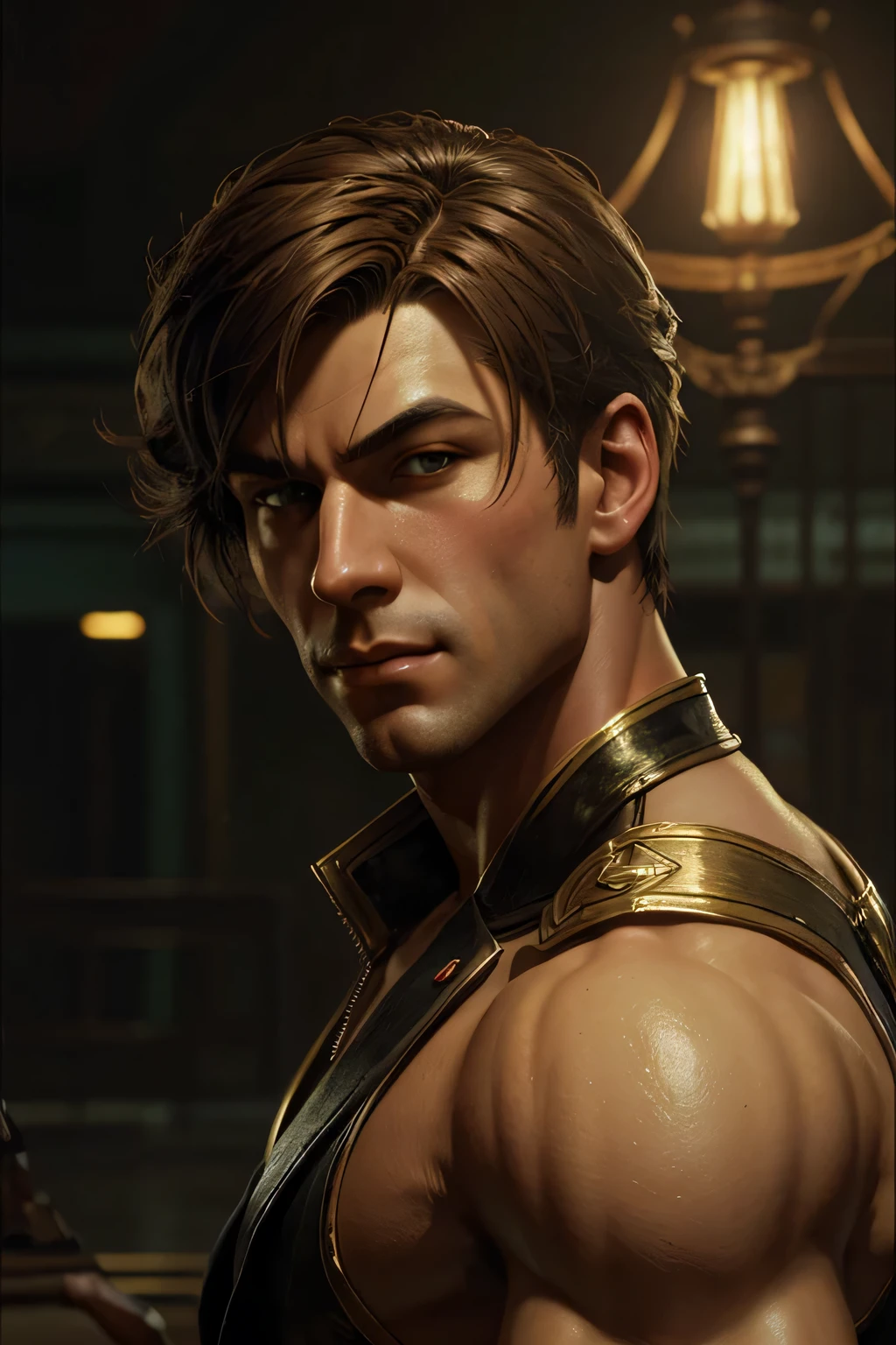 portrait of (sks man) good impression, Street Fighter, attractive woman, Character Design, dynamic lighting, cool and bright colors, Gaston Bussière paintings, Craig Mullins, j. c. Leyendecker, Tom of Finland