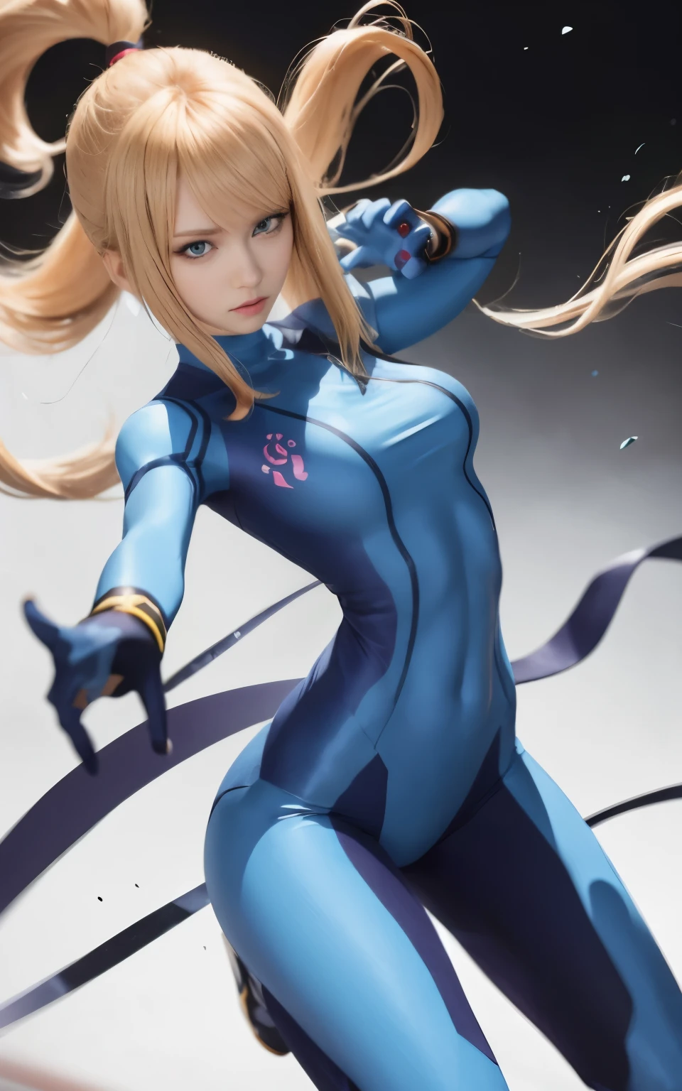 zero suit samus, blue eyes, waist shot, zero suit|