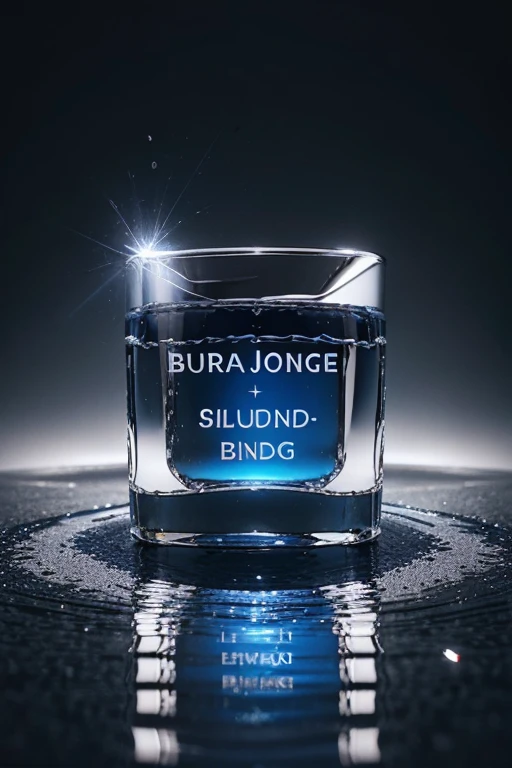 TEXT "JORNADA BLOG" in silver and blue color , center of the image , big size , chrome plated text , reflections , water splash , liquid mercury , high-quality , painting, 3d render
