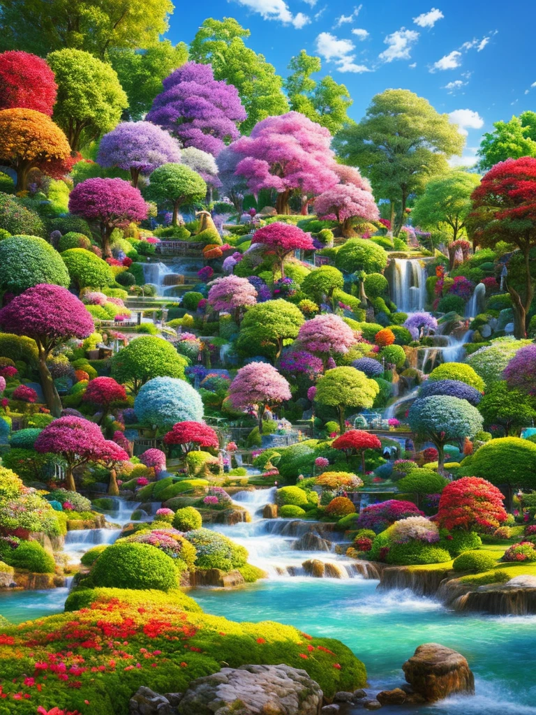Trees laden with an array of vibrant fruits, define the heart of a whimsical fairyland scenery in this breathtaking 3D art piece. Kawaii elements intertwine, infusing a playful charm into the scene. The colorful palette bursts with life, immersing the viewer in a magical world of fantasy. The best picture quality ensures every intricate detail is brought to life in a stunningly realistic yet fantastical manner. (masterpiece:1.8, finest quality), (detailed, lush foliage: 1.4), (extremely detailed 3D rendered image, high resolution, masterpiece), (richly text