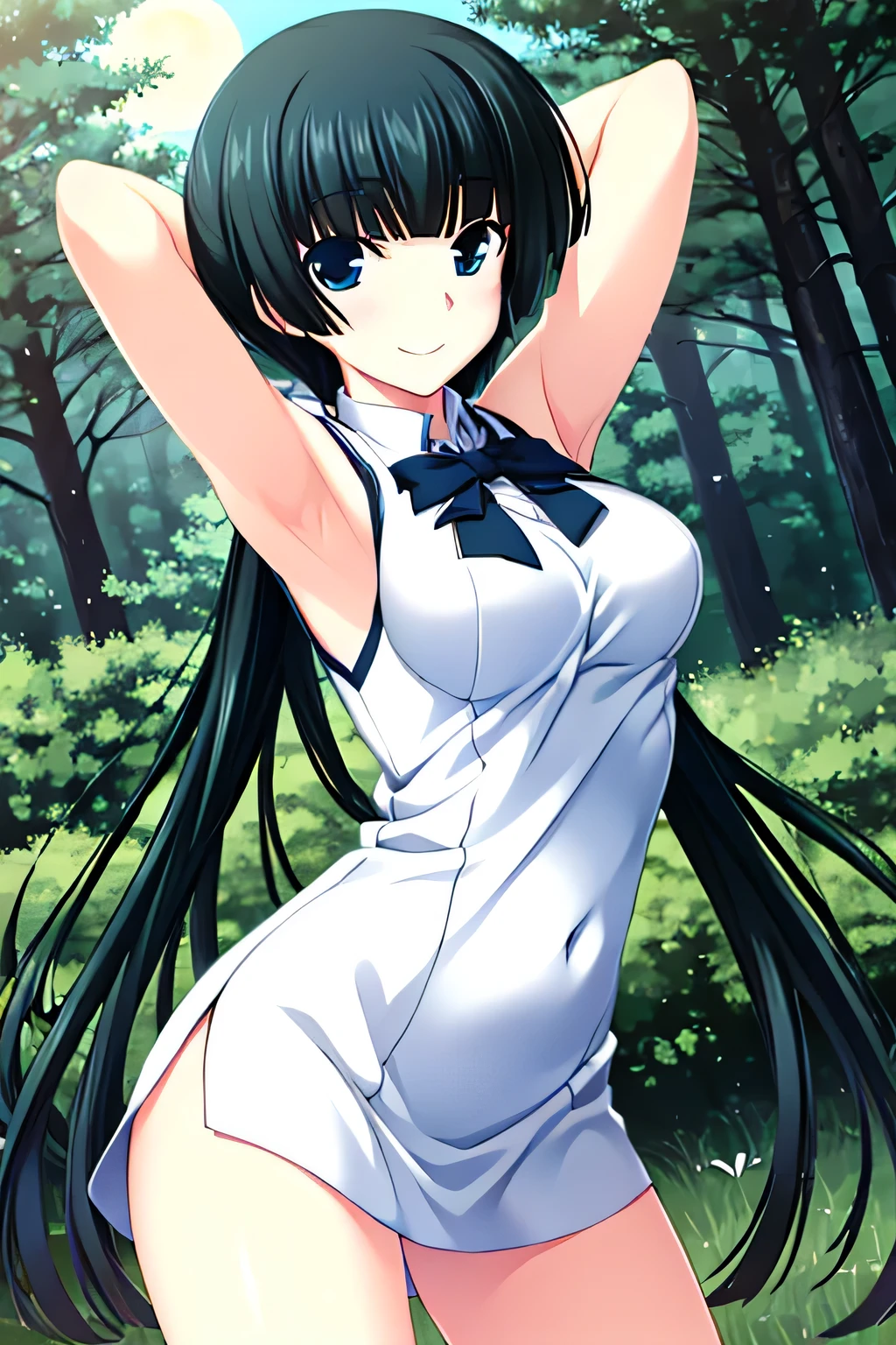 masterpiece, highest quality, 1 girl, Are standing, looking at the viewer, side lock, ponytail, black hair, blue eyes, closed mouth, with a white bouquet, hair ribbon, white background, (Urgent 1:0.7) ,black hair、,naked, 光沢のあるnipple、(masterpiece),(highest quality:1.0), (ultra high resolution:1.0), Detail view, 8k, anime, masterpiece, brown eyes、nipple、provocative look red wavy hair very big breasts Fair skin highly detailed chest very fine eyes beautiful starry sky、grassland、,grasslandの背景、blue sky、show off your chest、spread your legs、saliva'enchanting smile,Ahegao, Sweat, roll your eyes,swaying chest