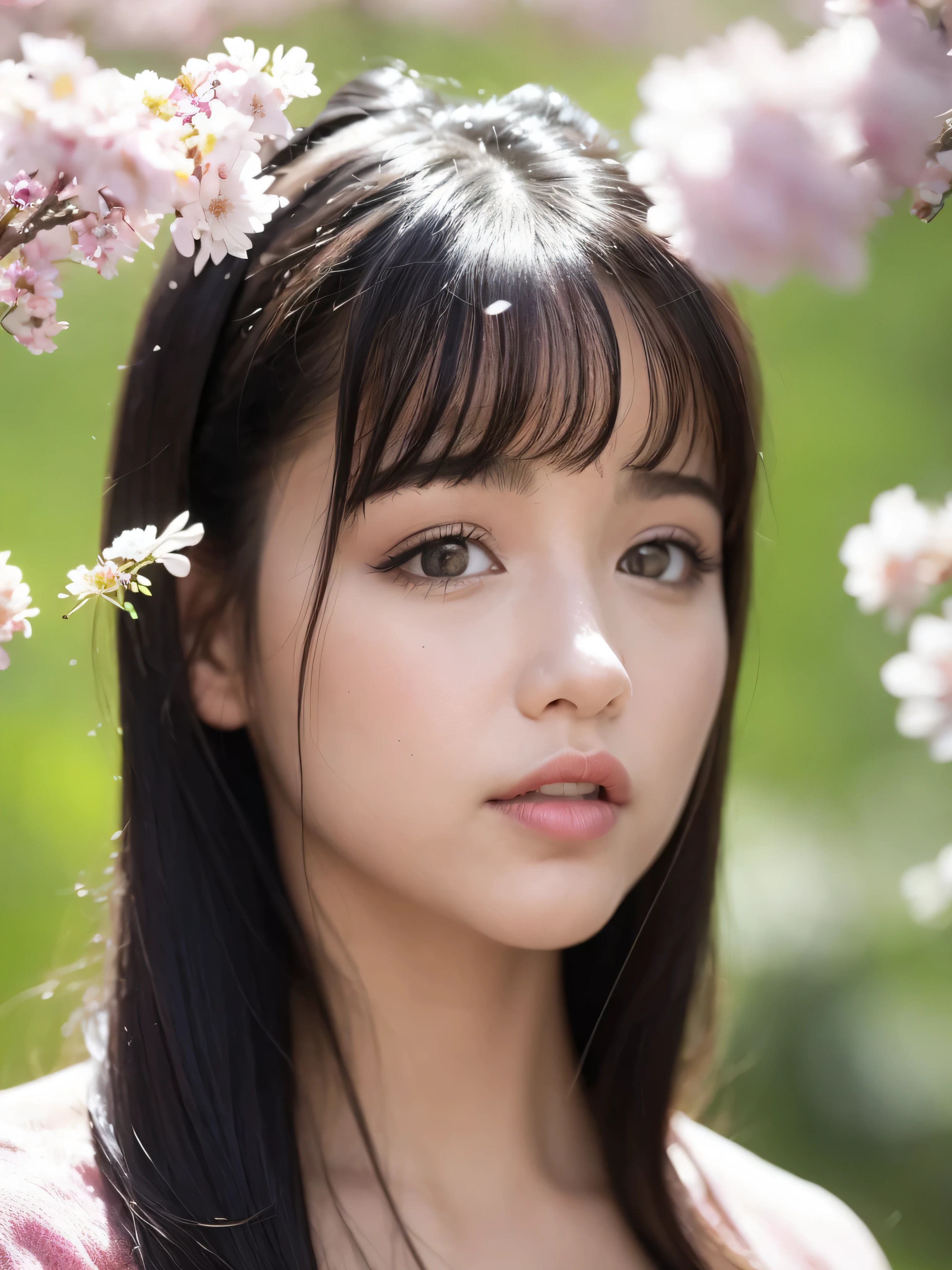 Highest image quality、ultra high resolution、(photorealistic:1.4)、1girl、artist_name、black_hair、blurry、blurry_background、blurry_foreground、branch、cherry_blossoms、Dandelion、dango、depth_of_field、eyelash、face、falling_petals、floral_background、flower、flower、flower見、lips、short hair、nose、outdoor、flowerびら、pink_flower、plum_blossoms、sanshoku_dango、solo、spring_\(season\)、wood、white_flower、Wisteria
