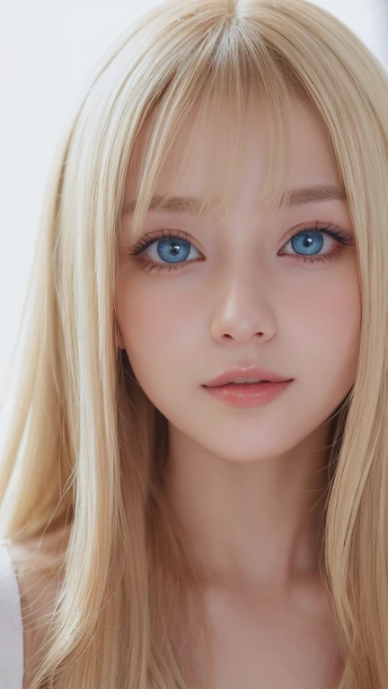 light smile、night、Live shooting、(((Portrait of extreme beauty)))、((glowing skin))、1 girl、Beautiful blonde girl from Prague, 11 years old、((まばゆいばかりのBrightいブロンドの髪))、[Bright, Sparkling pale blue eyes]、shiny very white skin、Hair color that changes depending on the light source、silky super long straight blonde hair、eyeliner、Bangs are long、blonde hair above the eyes、blonde over one eye、The blonde hair is hanging between the eyes、((masterpiece、最high quality、Super detailed、film light、intricate details、High resolution、8K、very detailed))、detailed background、8K UHD、digital single lens reflex、soft light、high quality、film grain、XT3 、shallow depth of field、Natural light、（There is no special beauty、gross face、Very big blue eyes、very big eyes、bangs between the eyes、片blonde hair above the eyes、blonde hair above the eyes、small face beautiful girl、cheek gloss highlight