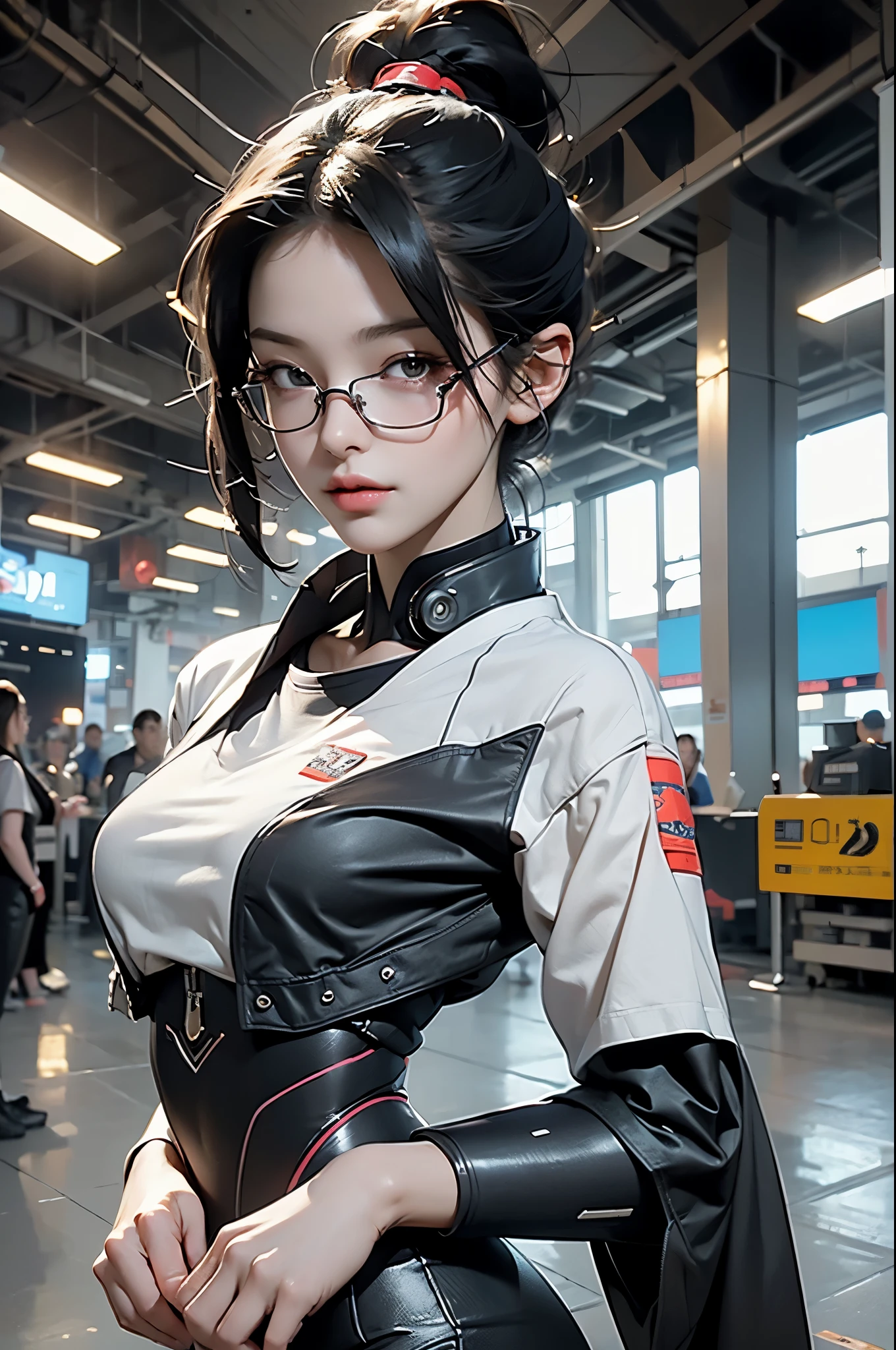 (masterpiece), (best quality), 8K resolution, 1 girl, beautiful girl, stunning beauty, adult, 30 years old, Perfect body, cyberpunk style, Cyber Girl, Wearing high-tech glasses