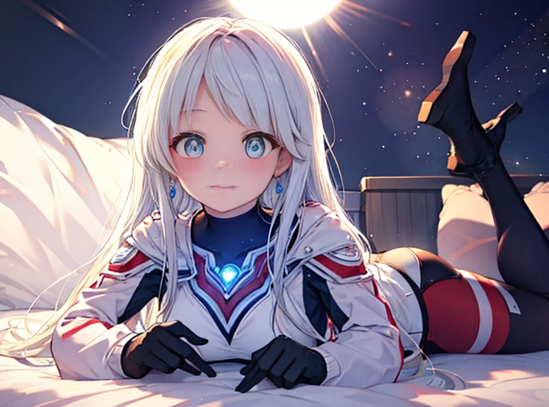 highest quality,sleep on your back in bed，Crab crotch，show me your boots，Leotard sneak peek，glove，elegant, 1 girl, ultraman bodysuit ，cute, blushed, looking at the viewer, from below, prison，blue eyes, beautiful eyes, beautiful background, particles of light, Light of the sun, dramatic lighting, outside, shiny, realistic, table top, highest quality, Super detailed, get used to it, scenery, beautiful and detailed eyes, thin hair，full body shot，