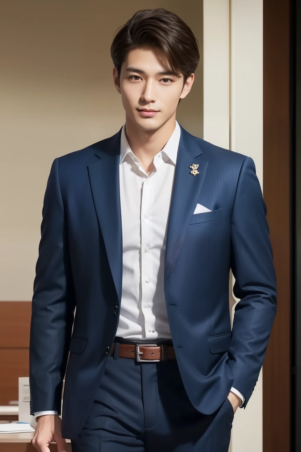 Brown suit、 20-year-old refreshingly handsome new employee、 (Super cool S-class guy in a suit)、 Japan boys at 20 years old、 businessman、 Ultra-luxury suits、 s Office、 Stand in a suitSYoung handsome man、 Full body photo、 (Highly detailed photos of CG Unity 8K)、 (A highly detailedSHandsome man in class)、 (Photo Real)、 ((top-quality))、 ultra-detailliert、 (masterpiece)、 An ultra-high picture quality、 tall、 viewer、 Gentle man、 Very beautiful hair、 Shorthair、 Bright photo、 Handsome like a model、 Handsome like an idol、 Luxury Watches、 Cool belt、 japanes
