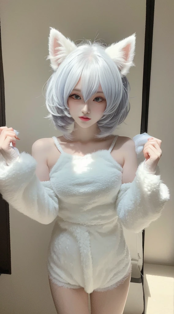 Pokémon super cute kitty,White furry fur and white powder elements,beautiful light and shadow,ambient light,superfine fur,Volumetric light, Anime cartoon style