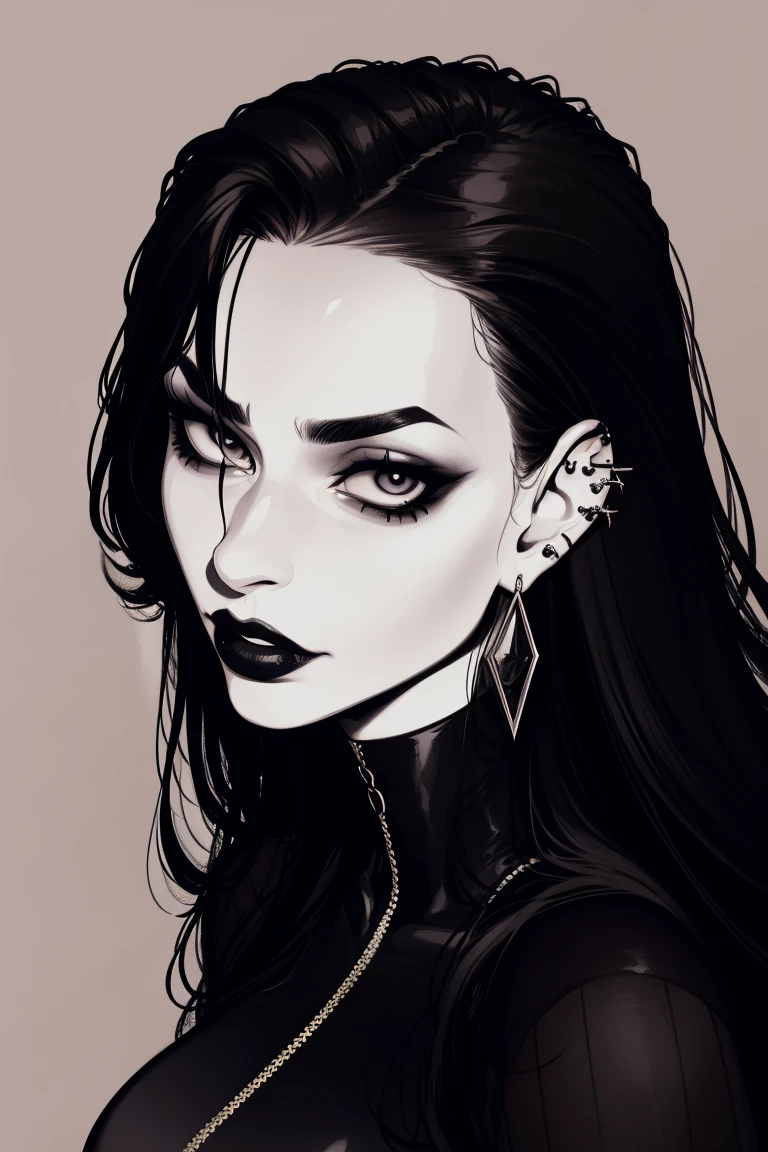 goth portrait, ear piercing, nose piercing