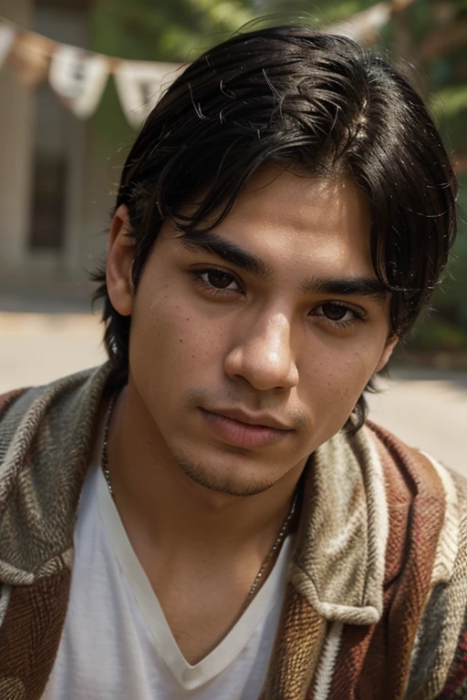 Capture the essence of a 20-year-old Latin boy through his distinctive features. His black hair reflects the richness of his heritage, framing a face adorned with big brown eyes that sparkle with a blend of youthful curiosity and wisdom. Thick eyebrows add character to his expressive gaze, hinting at stories untold. Dive into the portrait of his face, exploring the intersection of cultural influences and individual identity that make him a unique and compelling presence in the diverse tapestry of Latin heritage.