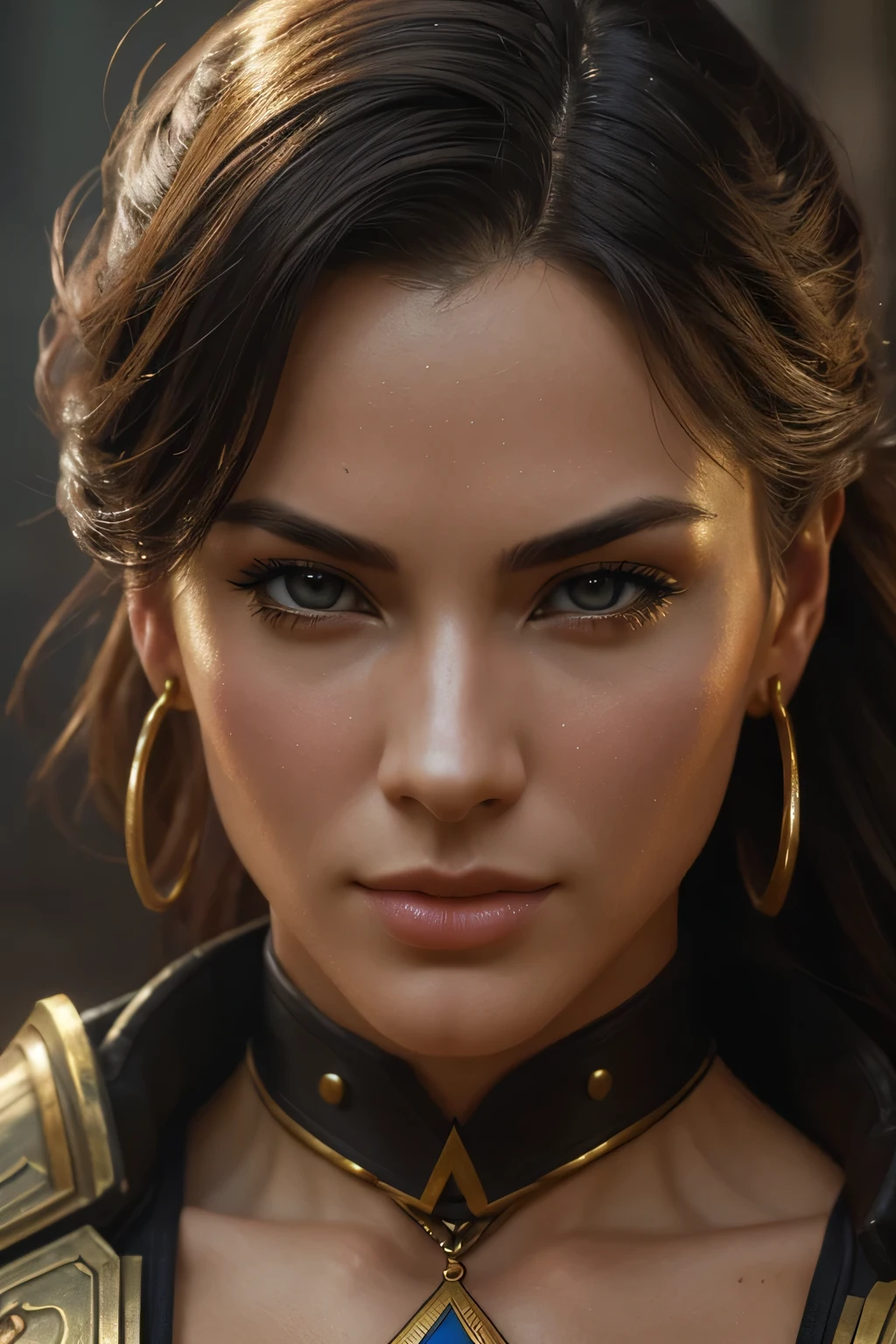 (((attractive woman))), のportrait (sks man) good impression, Street Fighter, attractive woman, Character Design, dynamic lighting, cool and bright colors, Gaston Bussière paintings, Craig Mullins, j. c. Leyendecker, Tom of Finland, masterpiece, 最high quality, high quality, High resolution, portrait、female armor、((close up of face))