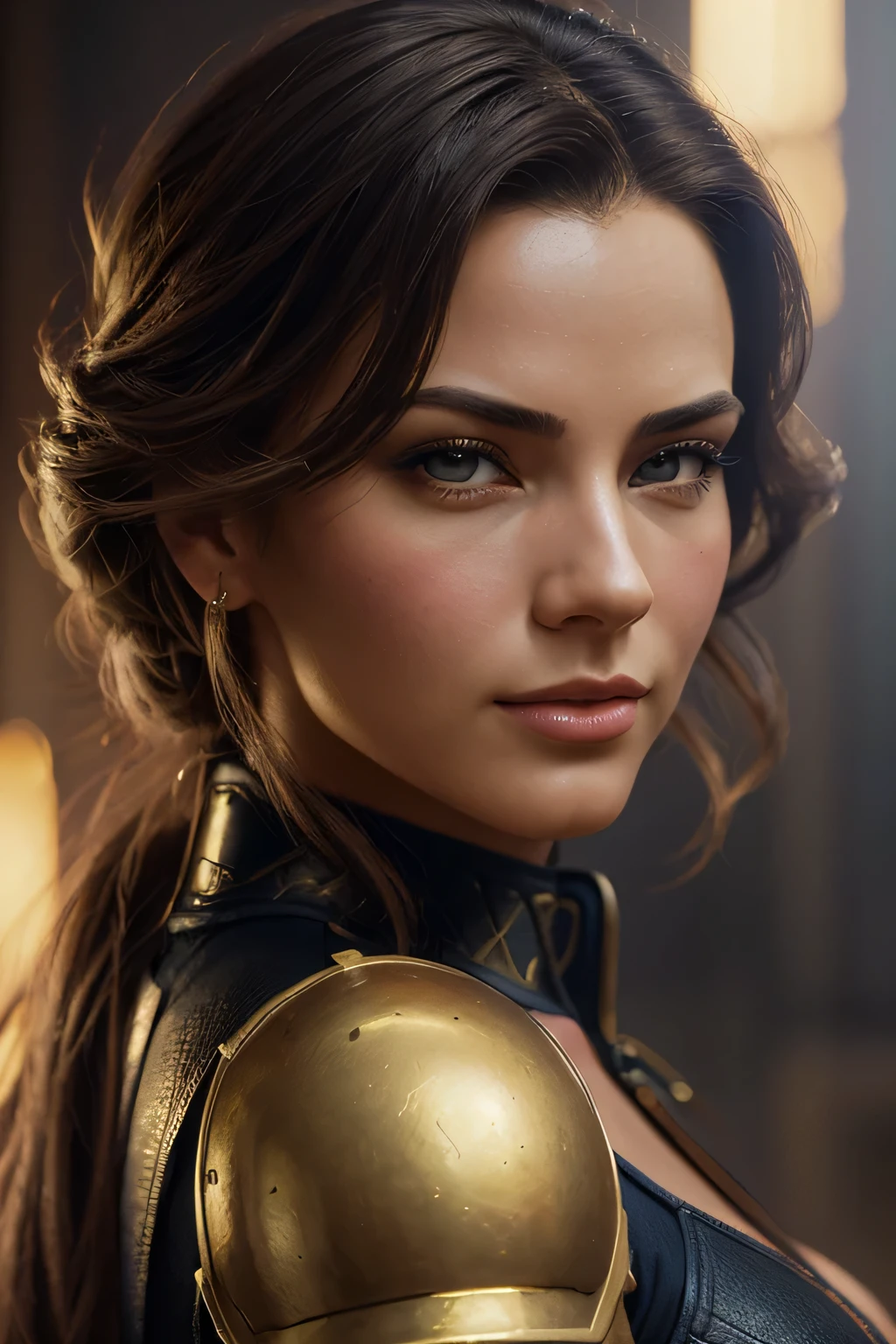 (((attractive woman))), のportrait (sks man) good impression, Street Fighter, attractive woman, Character Design, dynamic lighting, cool and bright colors, Gaston Bussière paintings, Craig Mullins, j. c. Leyendecker, Tom of Finland, masterpiece, 最high quality, high quality, High resolution, portrait、female armor、((close up of face))