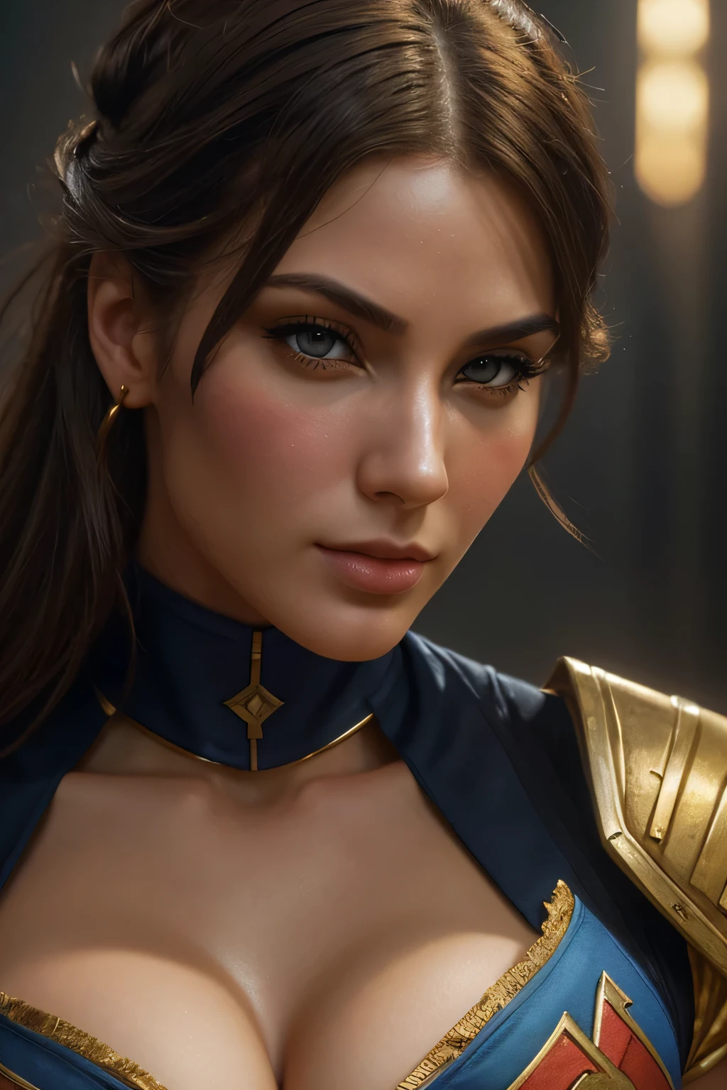 best quality,4k,8k,highres,masterpiece:1.2),ultra-detailed),HDR,UHD, ((cinematic lighting)),(melancholic:1.4),Super rich detail,(sharp edges)(stereoscopic perspective:1.4), ,a drawing of a female katopunk barbarian, (pink skintone:0.9), muscular body, feminine, huge upper body, wide shoulders, veins, beautiful face, full lips, slim face, high cheekbones, muscular, in the art style of mohrbacher, in style of peter mohrbacher