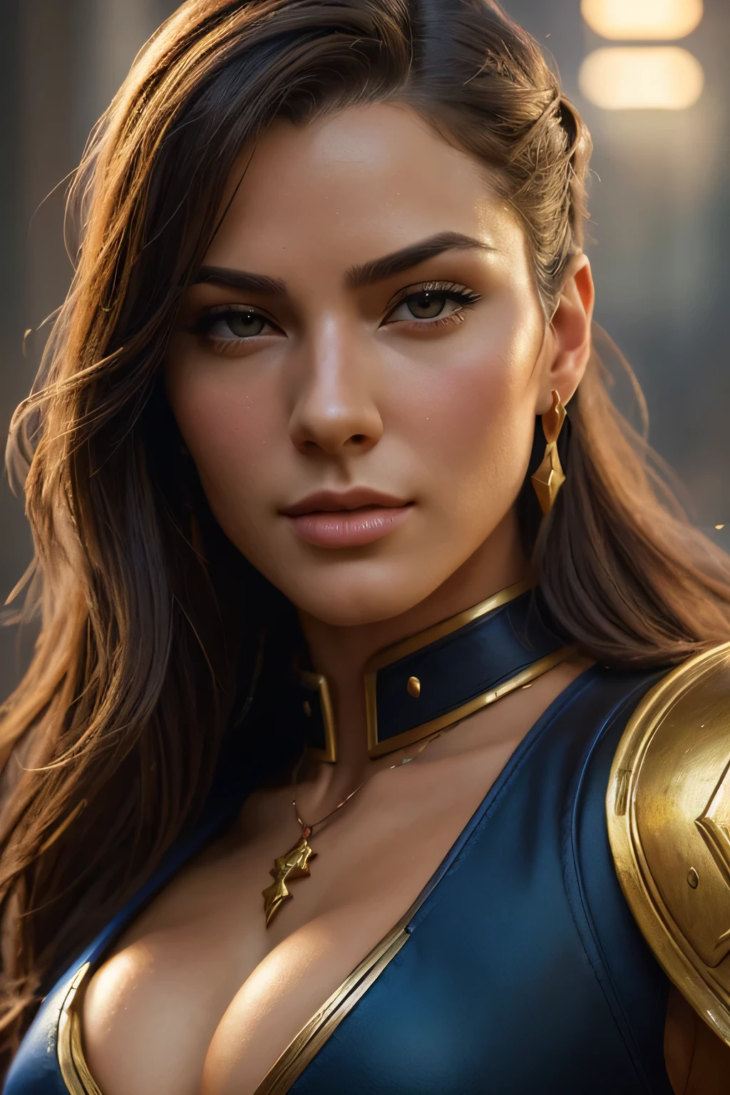 (((attractive woman))), のportrait (sks man) good impression, Street Fighter, attractive woman, Character Design, dynamic lighting, cool and bright colors, Gaston Bussière paintings, Craig Mullins, j. c. Leyendecker, Tom of Finland, masterpiece, 最high quality, high quality, High resolution, portrait､female armor､((close up of face))