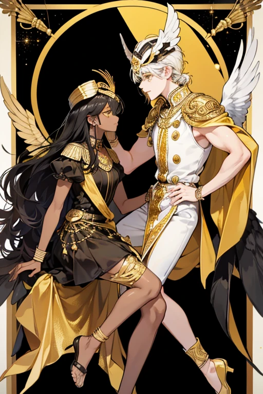 Chocolate Truffle Cookie is a average sized Cookie with a dark SKIN color, yellow eyes, and white wing-like hair resembling that of a bird. This Cookie wears a golden helmet with accents resembling the mandibles of a scarab beetle, wears a black dress with golden details, and the Cookie wears a pair of golden anklets on each leg. GLITTER