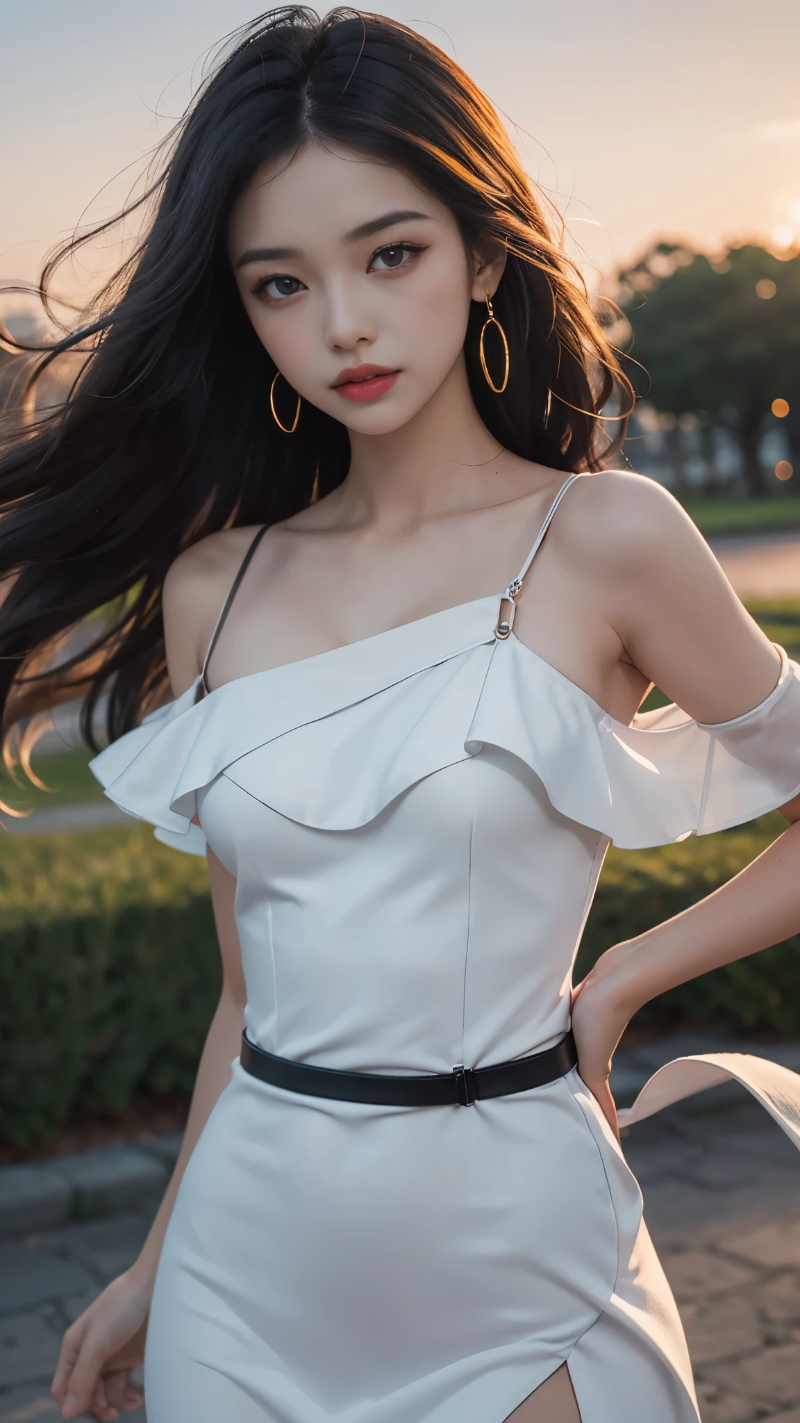 A woman in a white dress posing for a picture - SeaArt AI