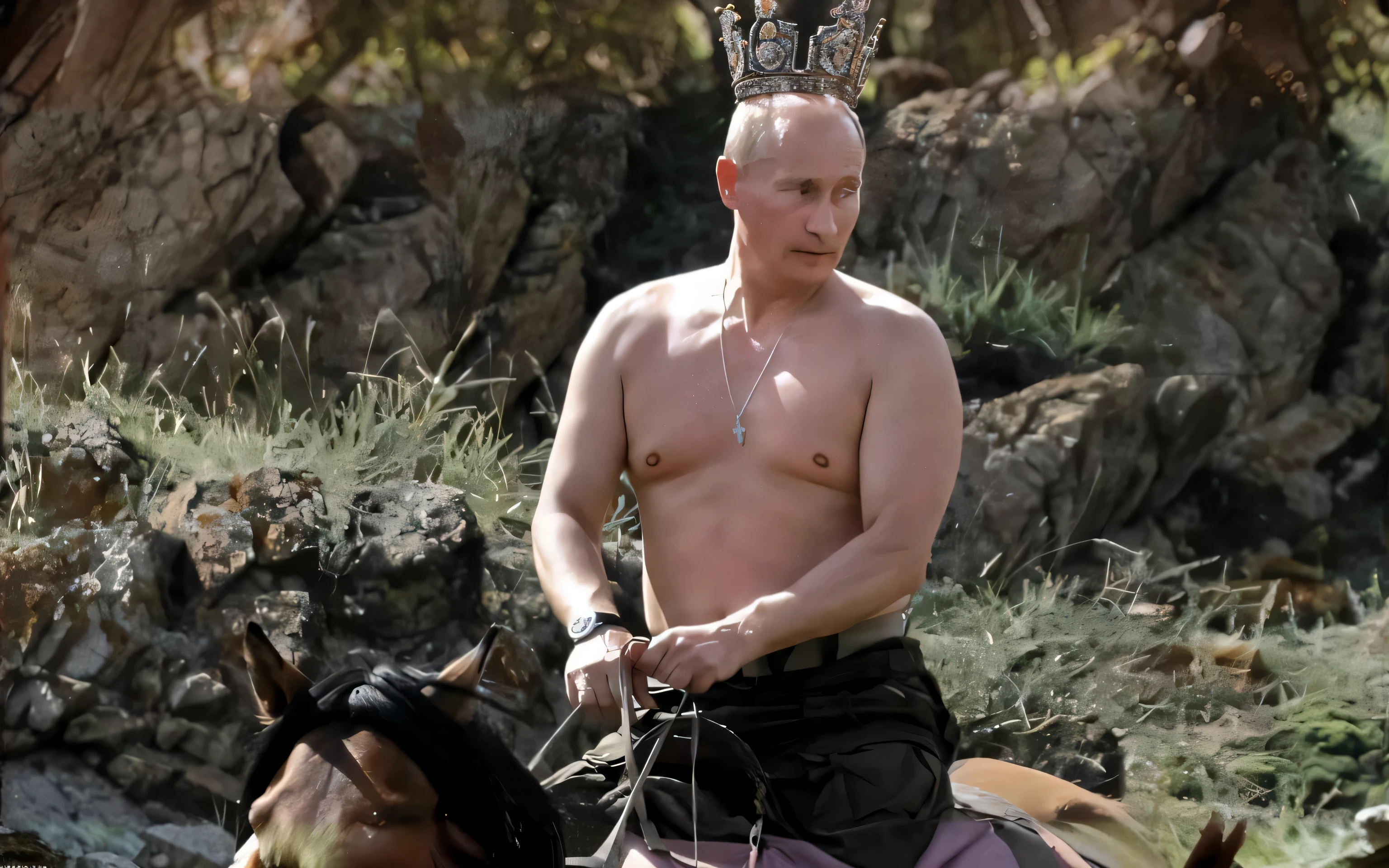 Retrato de Vladimir Putin e Kim Jong-un vestidos de bikini