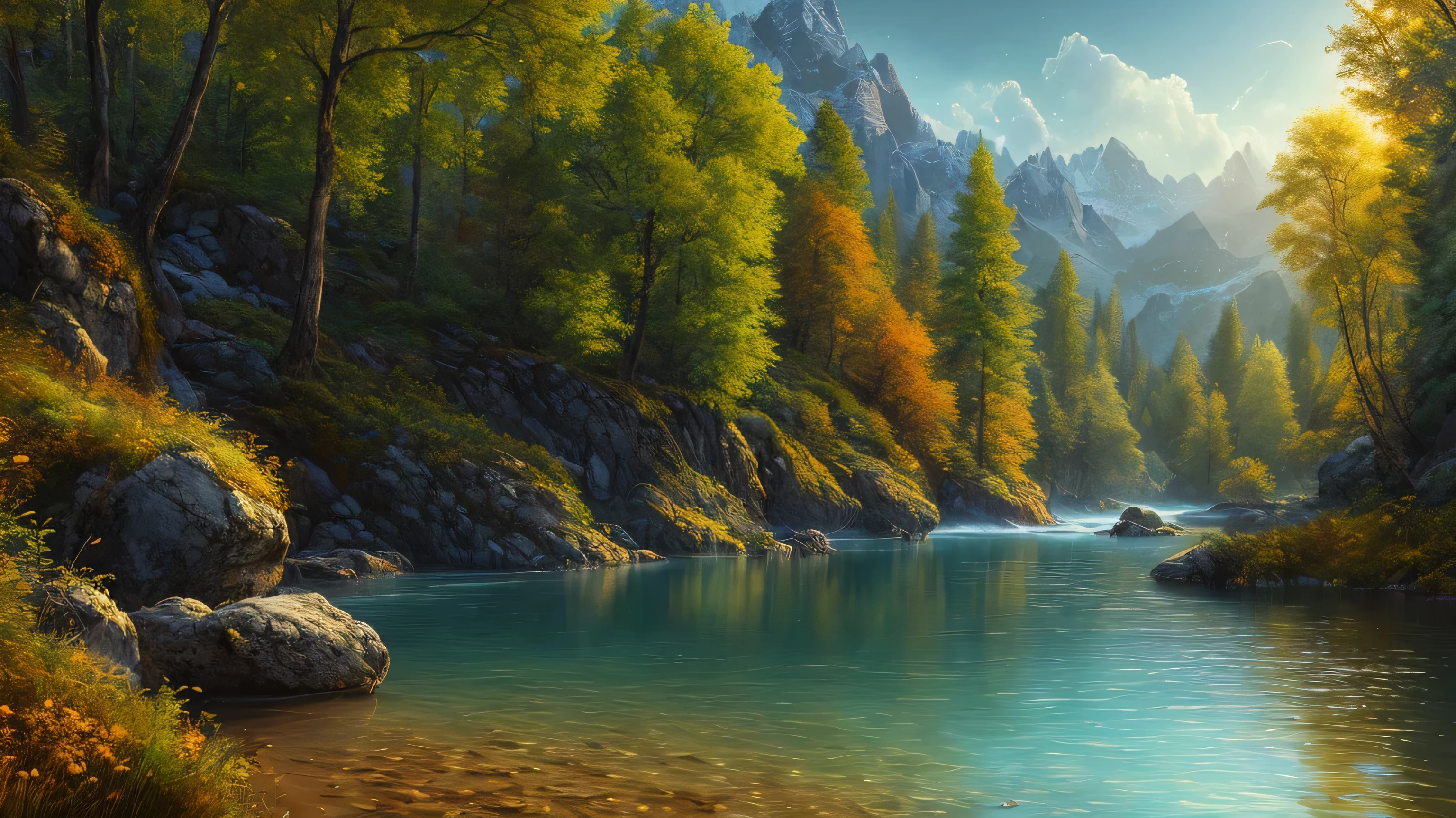 landscape, water, (extremely detailed CG unity 8k wallpaper), most beautiful artwork in the world, professional majestic oil painting, intricate, High Detail, Sharp focus, dramatic, photorealistic painting art