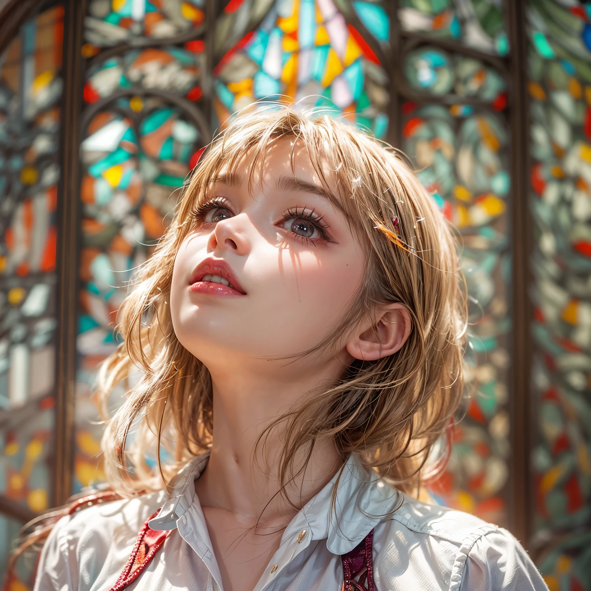 (NSFW:-0.98) . White and Red, (Dazzling colorful light pours down and reflects:1.2), (Physically-based 3D Rendering with incredible detailed Textures), Award-winning Masterpiece of professional Analogue photograpy, { (((Photorealistic:1.37))) | (Hasselblad with F2.8) }, (((Acutance:0.99, Dynamic- Closeup:1.37), { from below | from side } )) . (KAWAII girls in (school uniform)) with visible Overflowing Cleavage and Navel without bra . (((Extremely detailed KAWAII face variations)) with joyful expressions), { Glossy cute Lips Closeup | Detailed natural eyes with sparkling highlights and long eyelashes | Rosy cheeks | Navel | (pretty Ass) | (Overflowing underboob) | Oiled ivory skin Details | White panties with (blood seeping only in crotch area) | ((full of Flowers covering girl's body:1.15)) | (((Dazzling colorful stained glass with stunning elaborate details:1.2))) | Mystic sight | A Halo ling in the air | God rays | Haze | Lens flare | Lens Ghost | Luminescent particles | Halation } . Ultra-detailed, (Exposed:0.8), (((Nipple:-0.9))) .