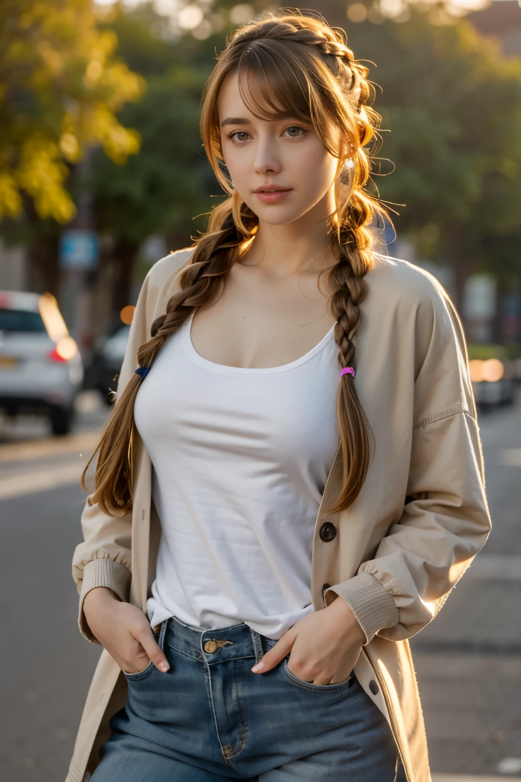 (masterpiece, best quality)
NorthDetroit, 1girl, solo, long hair, breasts, looking at viewer, bangs, blonde hair, simple background, brown hair, shirt, closed mouth, green eyes, jacket, upper body, braid, parted lips, open clothes, open jacket, lips, coat, black shirt, single braid, looking up, black background, hair over shoulder, braided ponytail, realistic, show nipples, show vagina, oppen legs:1.5