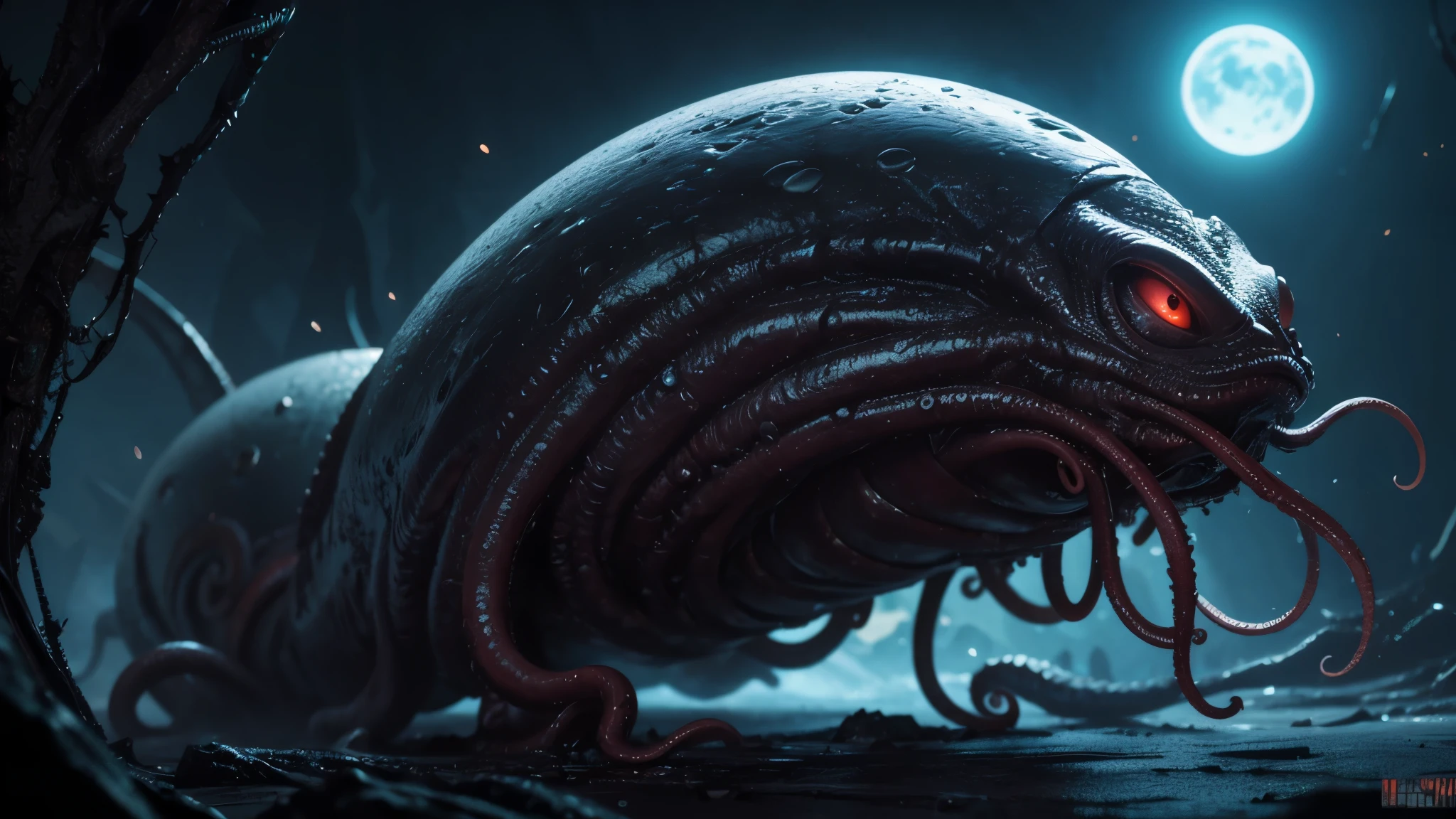 alien slug creature, tentacles, evil, ominous