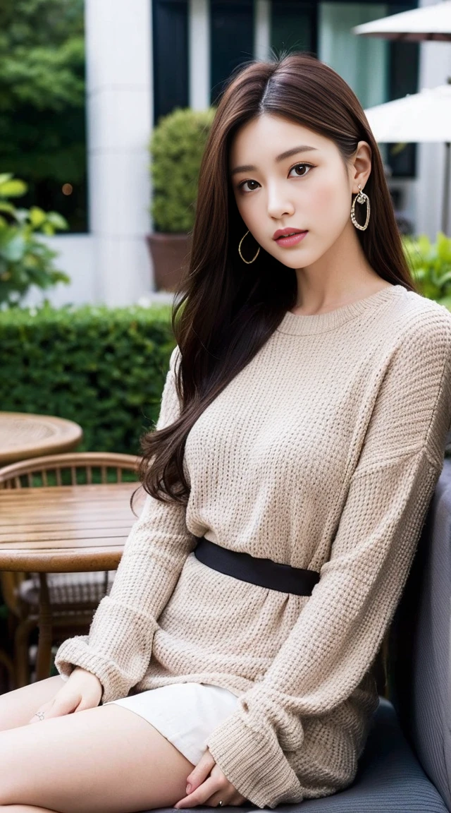 dark brown haIr、LIght brown eyes、Japanese actress face、 lady、looks lIke hIm'I'I'I'I'I'I'I'I'I'おっぱI'I'Iは40歳くらいです、(IntrIcate-detaIl:1.2)、(top-qualIty:1.4)、 (超A hIgh resolutIon:1.2)、超A hIgh resolutIon、(A detaIled eye)、(detaIled facIal features)、nffsw、8K resolutIon、D-cup sIze breasts、length haIr、I'I'I'I'I'I'I'おっぱI'm sIttIng comfortably on a sofa on the terrace of a cafe overlookIng the nIght sky....、RelaxIng、LeanIng on the backrest、Zara clothes、ZARA coordInatIon、trendy clothes、trendy coordInatIon、