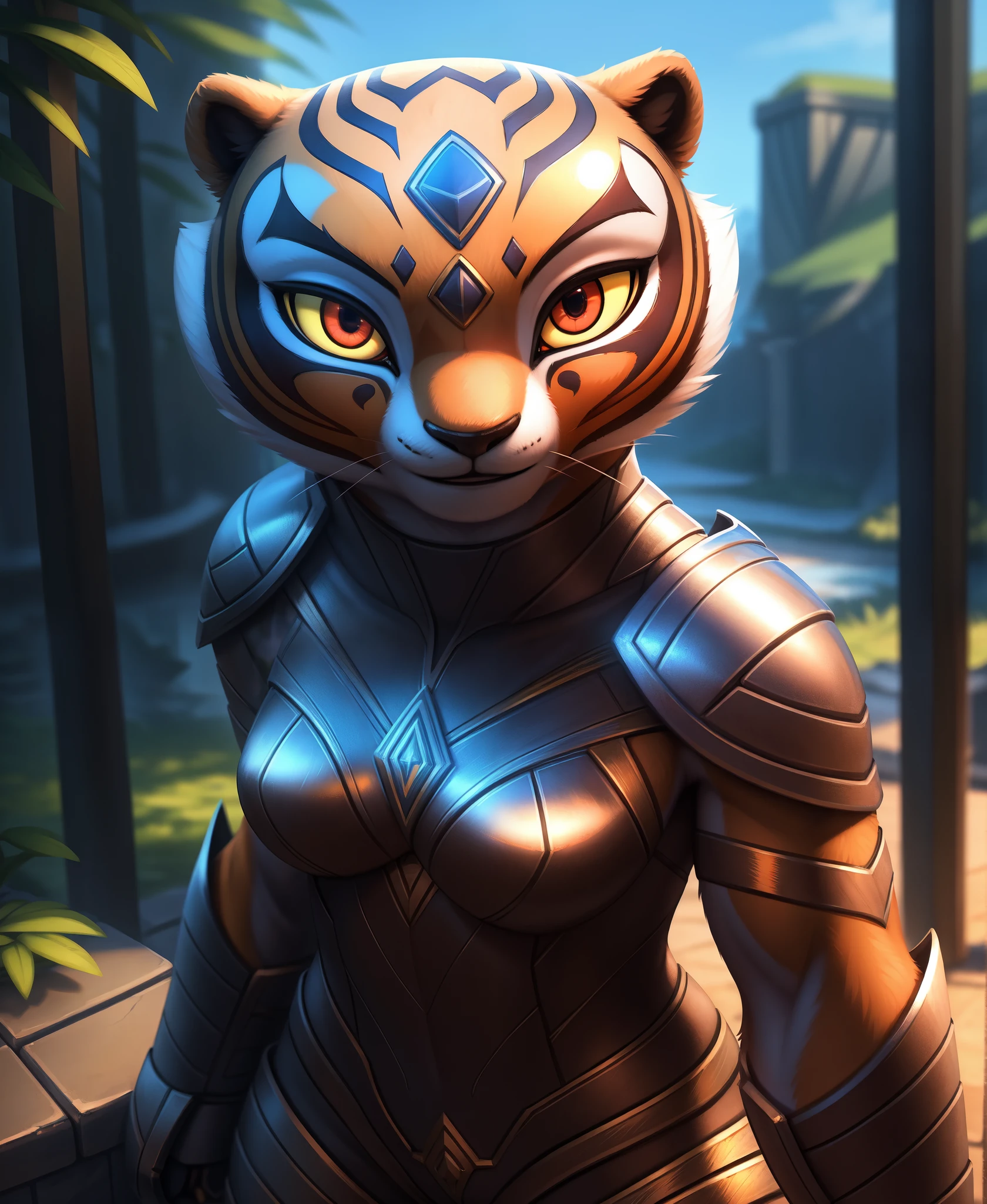 (by kilver), (by canxue), (by yuris (artist)), (by skyline comet), (by pestil),, solo,female (cute:1.1) master tigress,detailed background, outdoors, cinematic lighting, animated movie, artistic, 8k hd, photo, photoreal, (detailed fur:1.3) (furr detail, fluffy:1.3), (big detailed red eyes, yellow sclera:1.2),, depth of field,,, wearing Wonder Woman's Armor from (Justice League: unlimited),