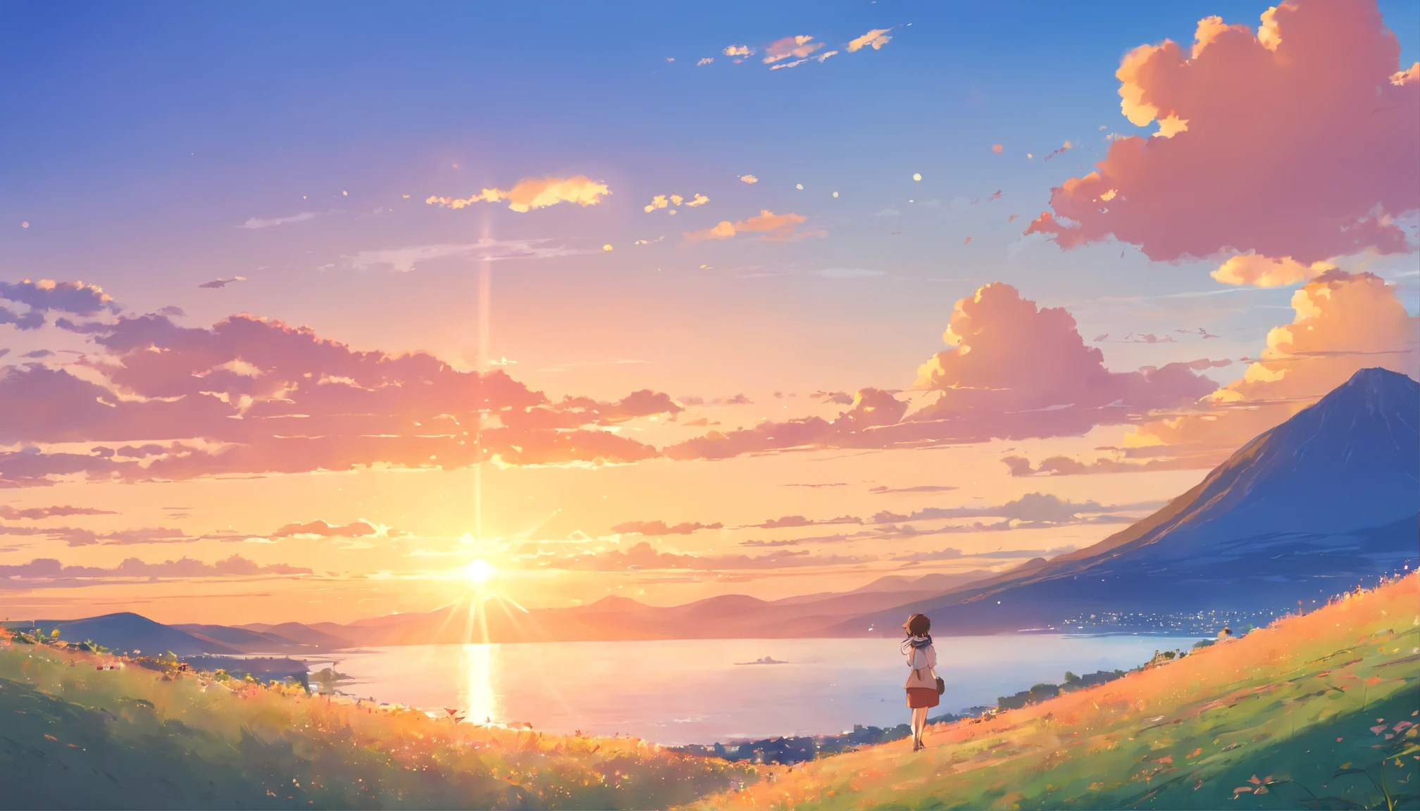 horizon、sunset、Is it brightly colored?、distant mountain