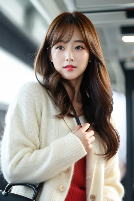 career woman,Beauty,make,Cosmetics Advertising,Idol,model,cute,,indoor,medium hair,droopy eyes,fluffy,refreshing,Korean,Minato-ku,beautiful,White system,Wave winding,Parallel eyebrows,see-through bangs,both hands,Red Lip,Office Casual,Commuting to work,tear bag,looking at the camera,Hair in the wind