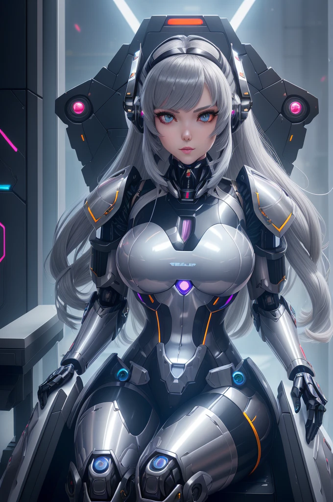 a  portrait of a Goliath [temptress|vixen] police, (edgMechagirl, a woman in a mecha outfit,futuristic armor,wearing edgMechaGirl cyber_armor :1.2), lovely, perfect face, pretty face, grey-blue eyes, silver hair, absurdly long hair, medium breasts, lush detail, absurdres, sat on a throne,