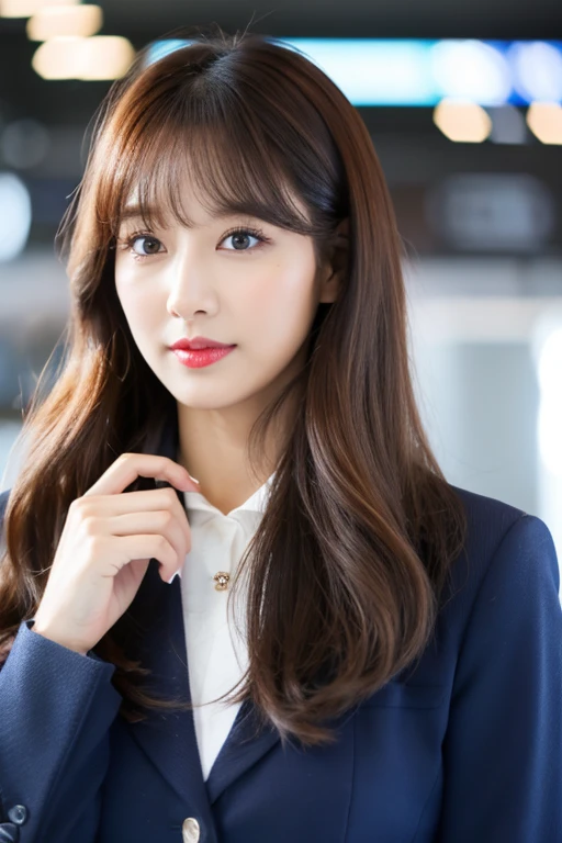 career woman,make,Idol,model,cute,,indoor,medium hair,droopy eyes,fluffy,refreshing,Korean,Minato-ku,beautiful,White system,Wave winding,Parallel eyebrows,see-through bangs,Red Lip,Office Casual,tear bag,looking at the camera,Hair in the wind,female announcer,airport,both hands,Beauty,Cosmetics Advertising